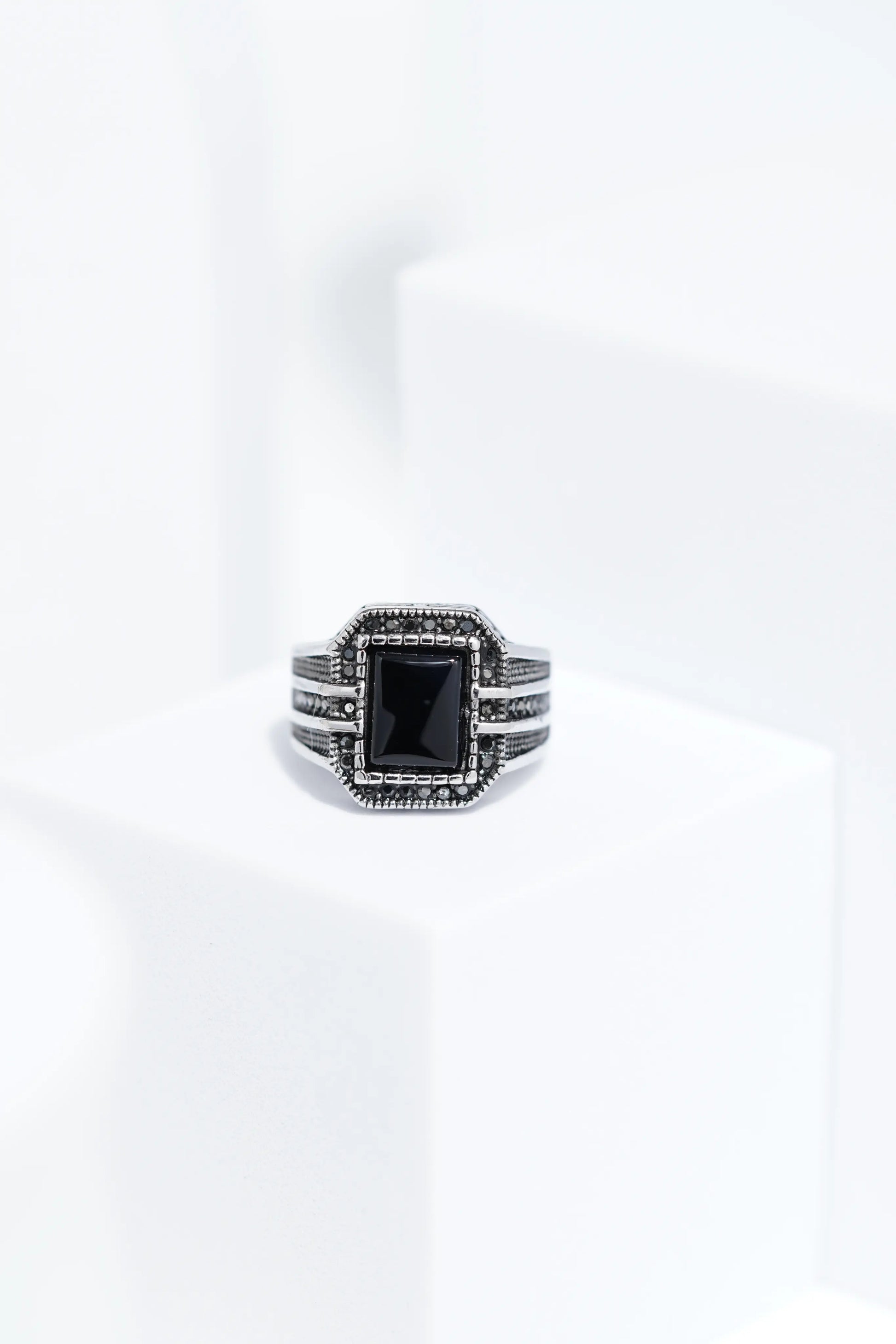Black Stone Silver Turkish Ring For Men. worldjewel.in men's ring