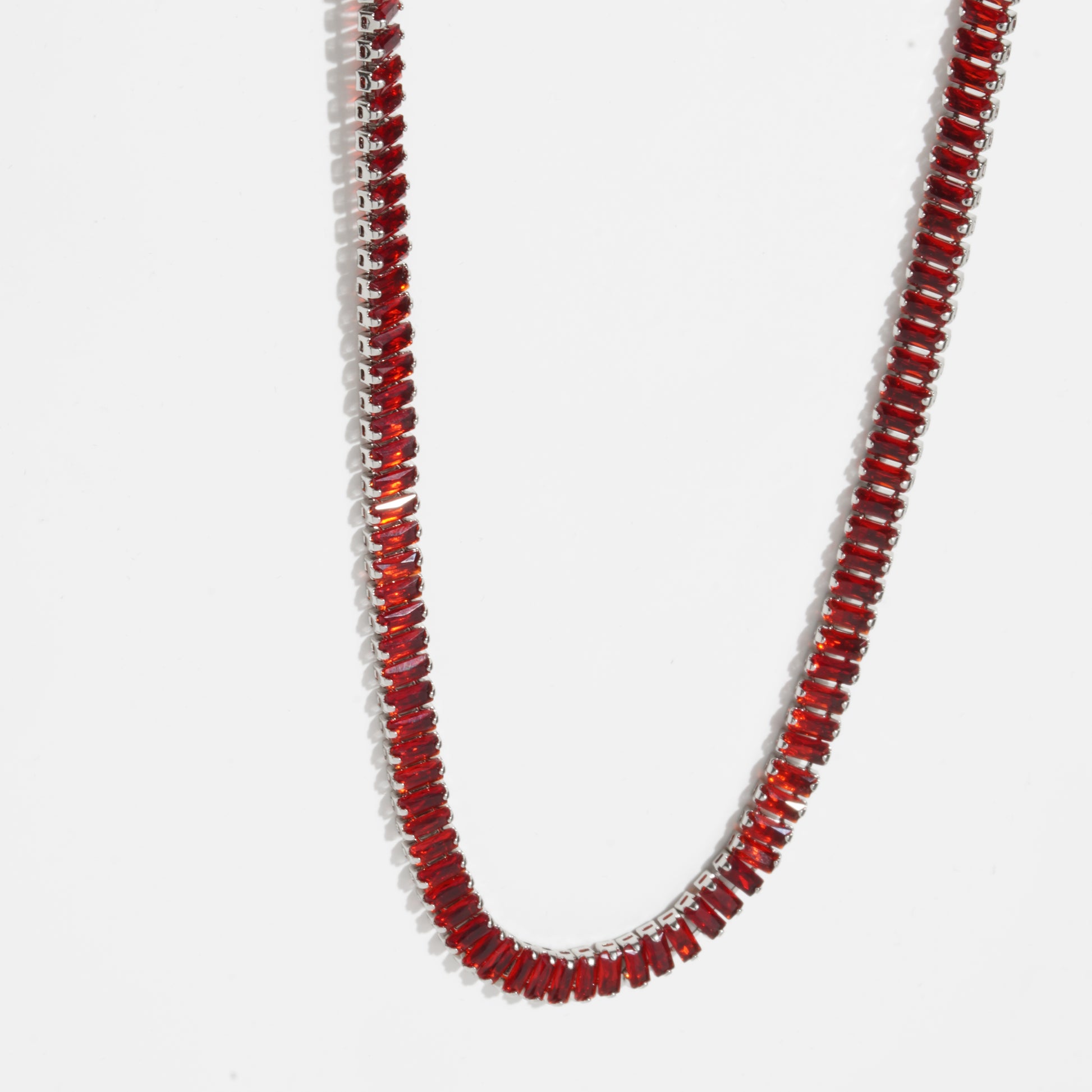 Red Diamond Silver Unisex Tennis Chain.