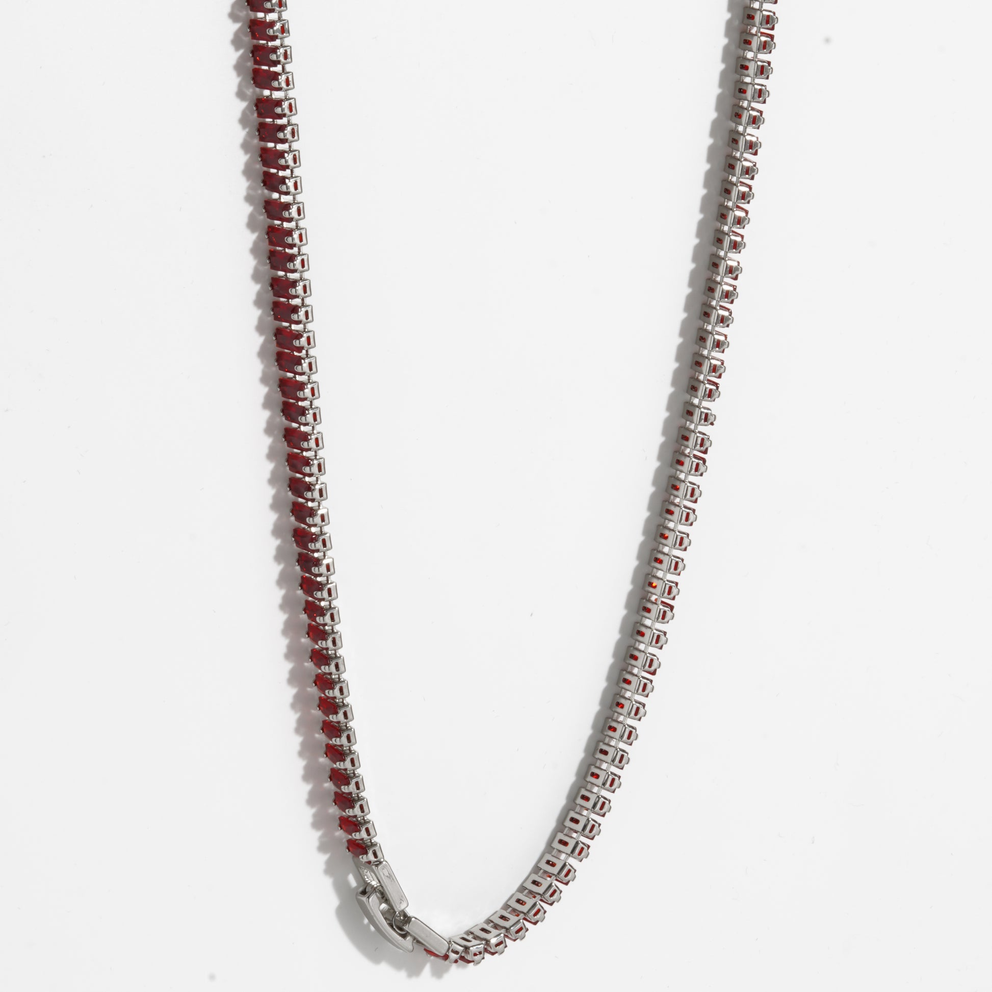 Red Diamond Silver Unisex Tennis Chain.