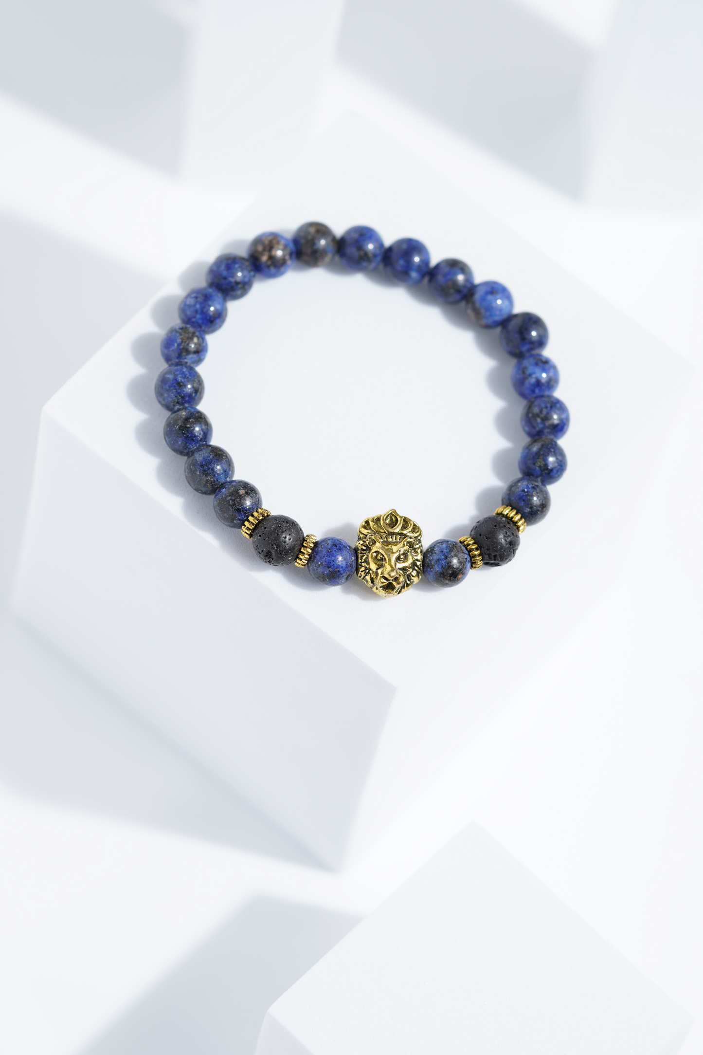 Dark Blue Golden Lion Head Bead Bracelets | Unisex. worldjewel.in Bead Bracelets