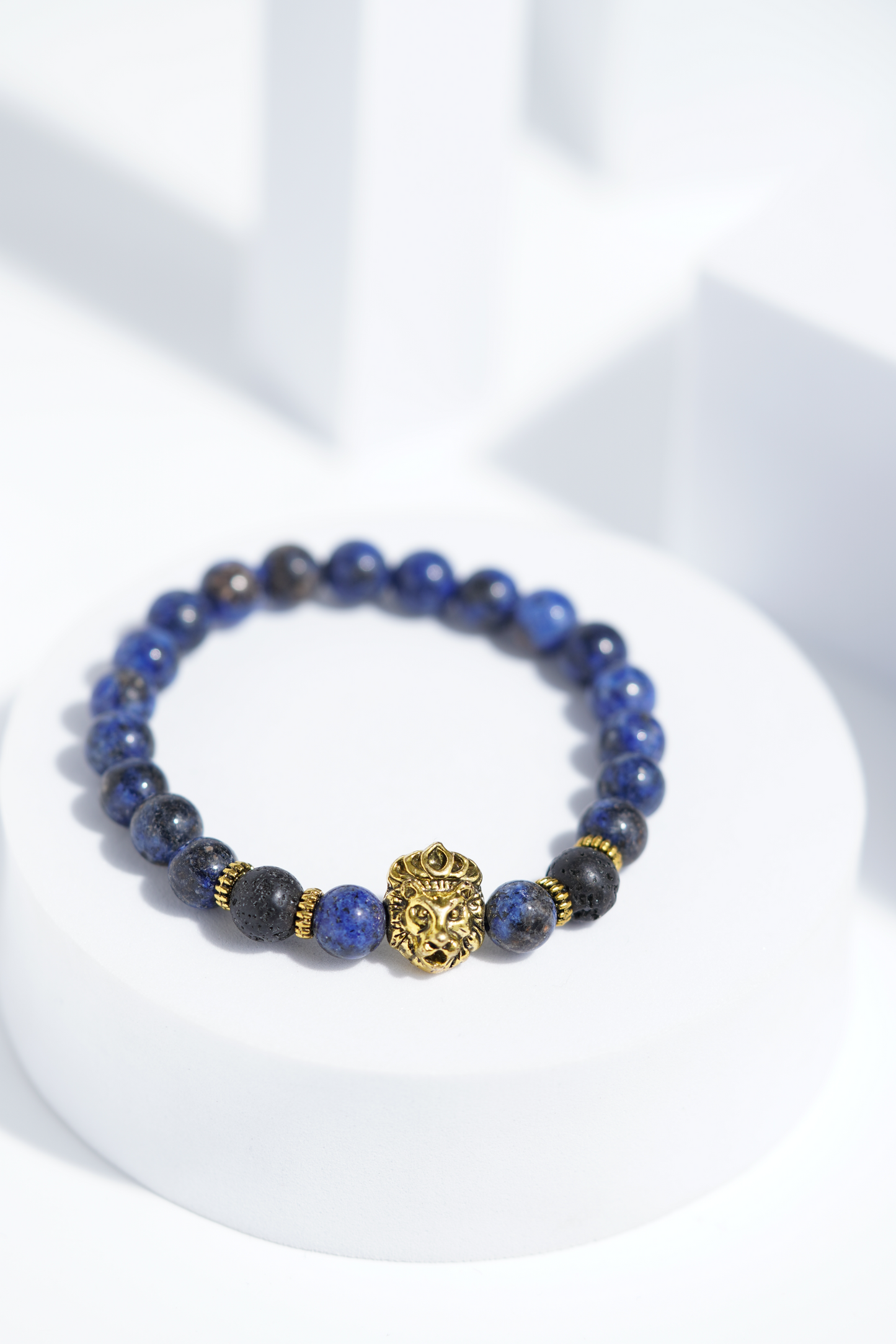 Dark Blue Golden Lion Head Bead Bracelets | Unisex. worldjewel.in Bead Bracelets
