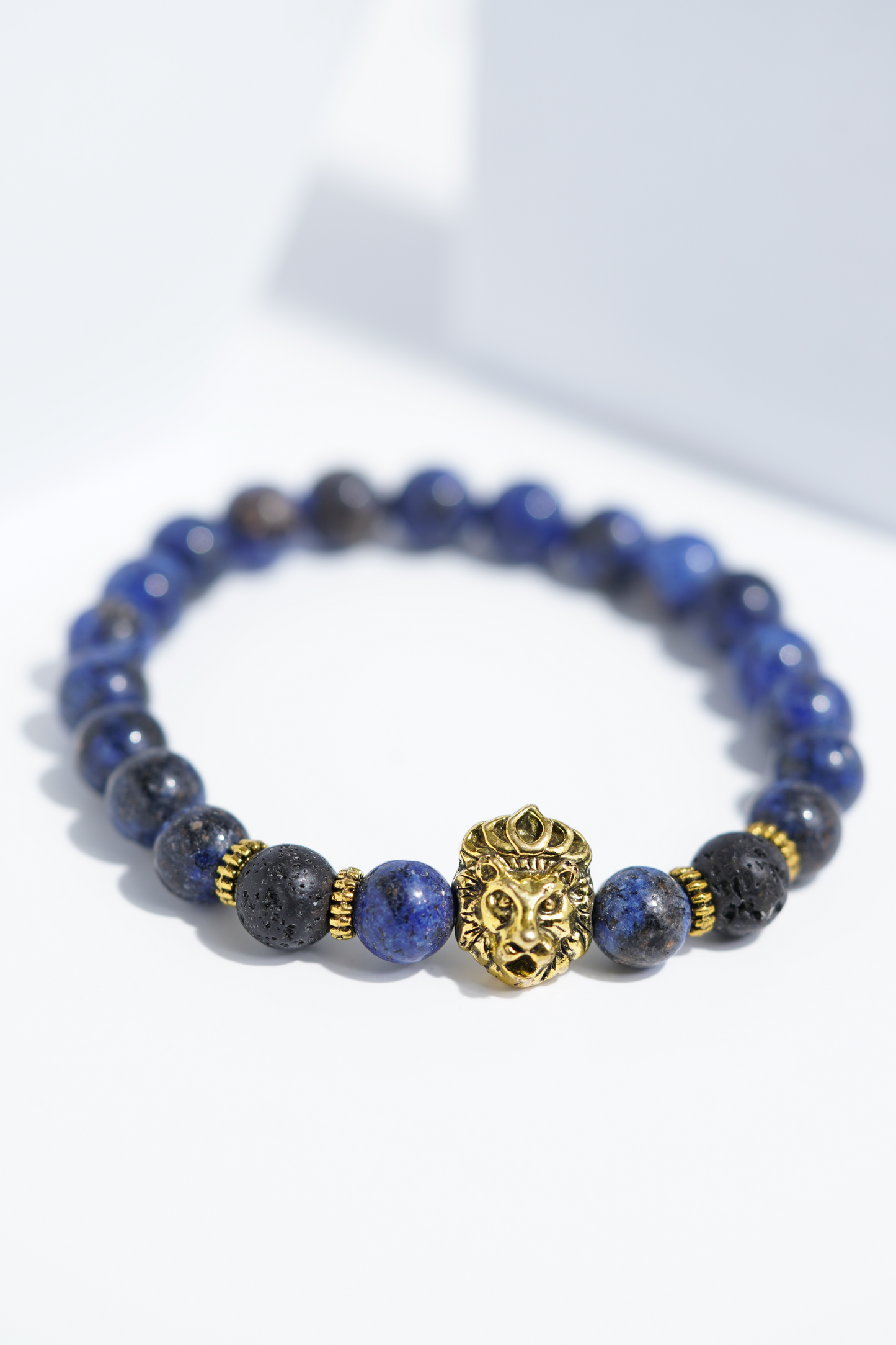 Dark Blue Golden Lion Head Bead Bracelets | Unisex. worldjewel.in Bead Bracelets