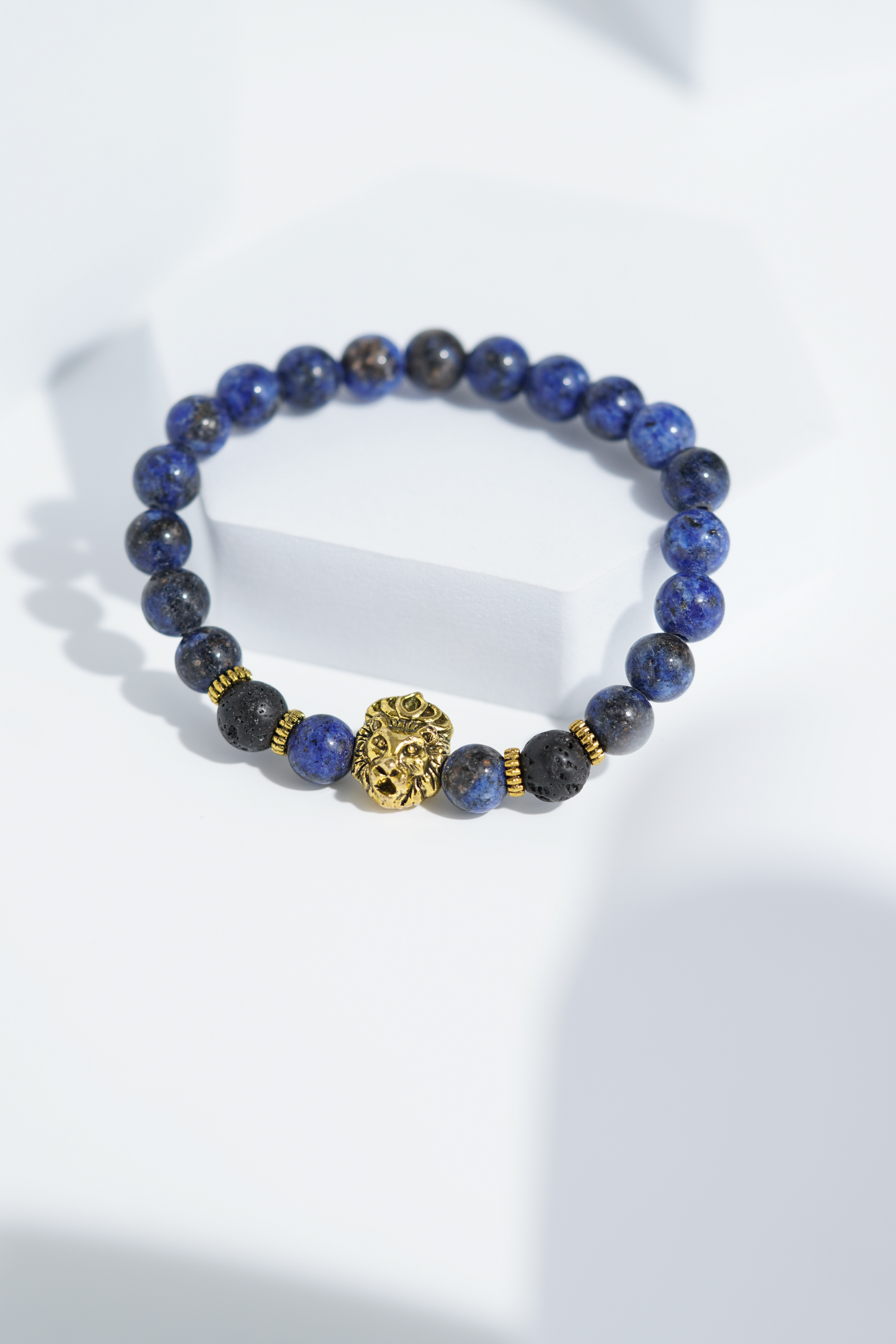 Dark Blue Golden Lion Head Bead Bracelets | Unisex. worldjewel.in Bead Bracelets
