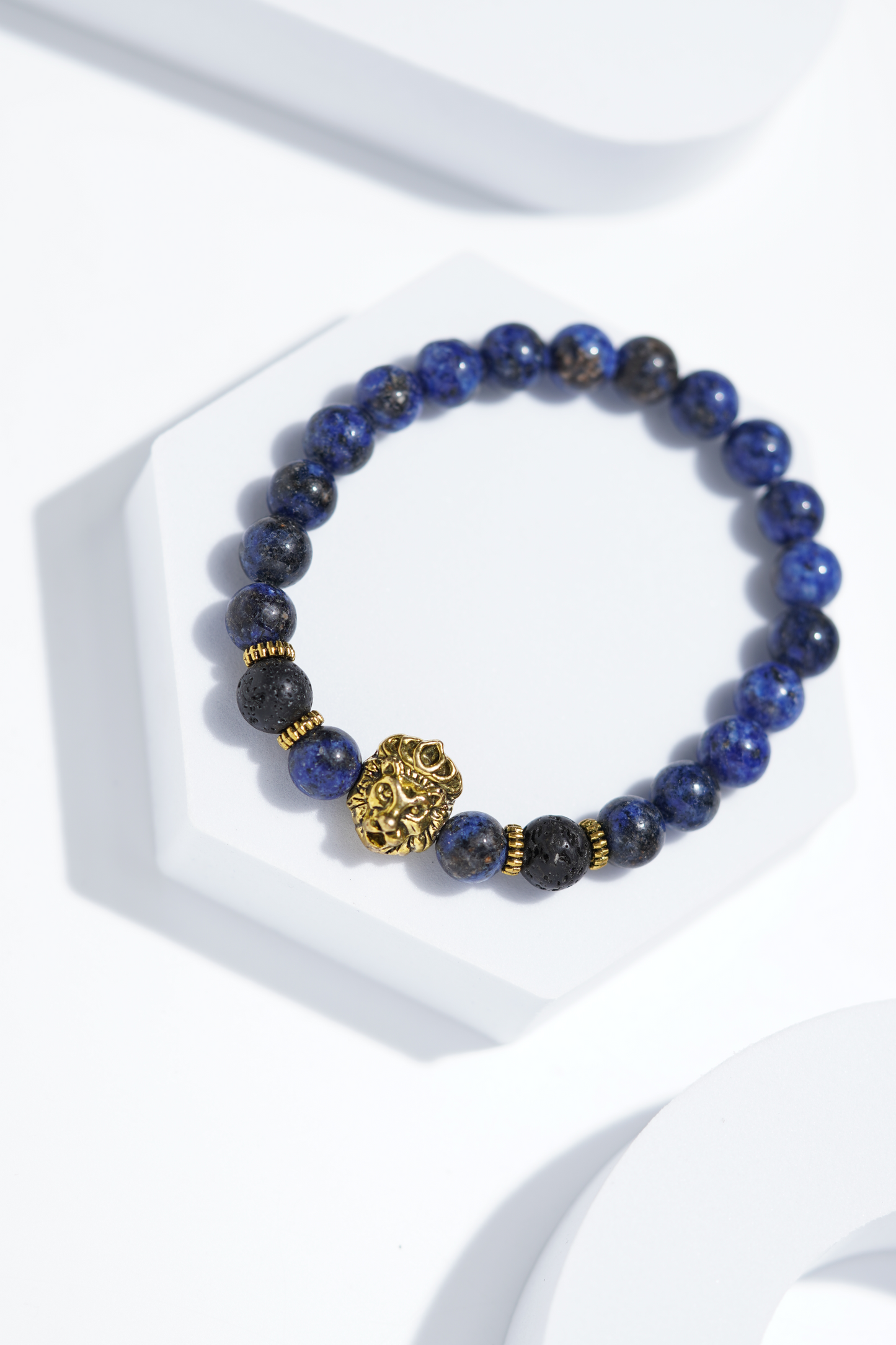 Dark Blue Golden Lion Head Bead Bracelets | Unisex. worldjewel.in Bead Bracelets