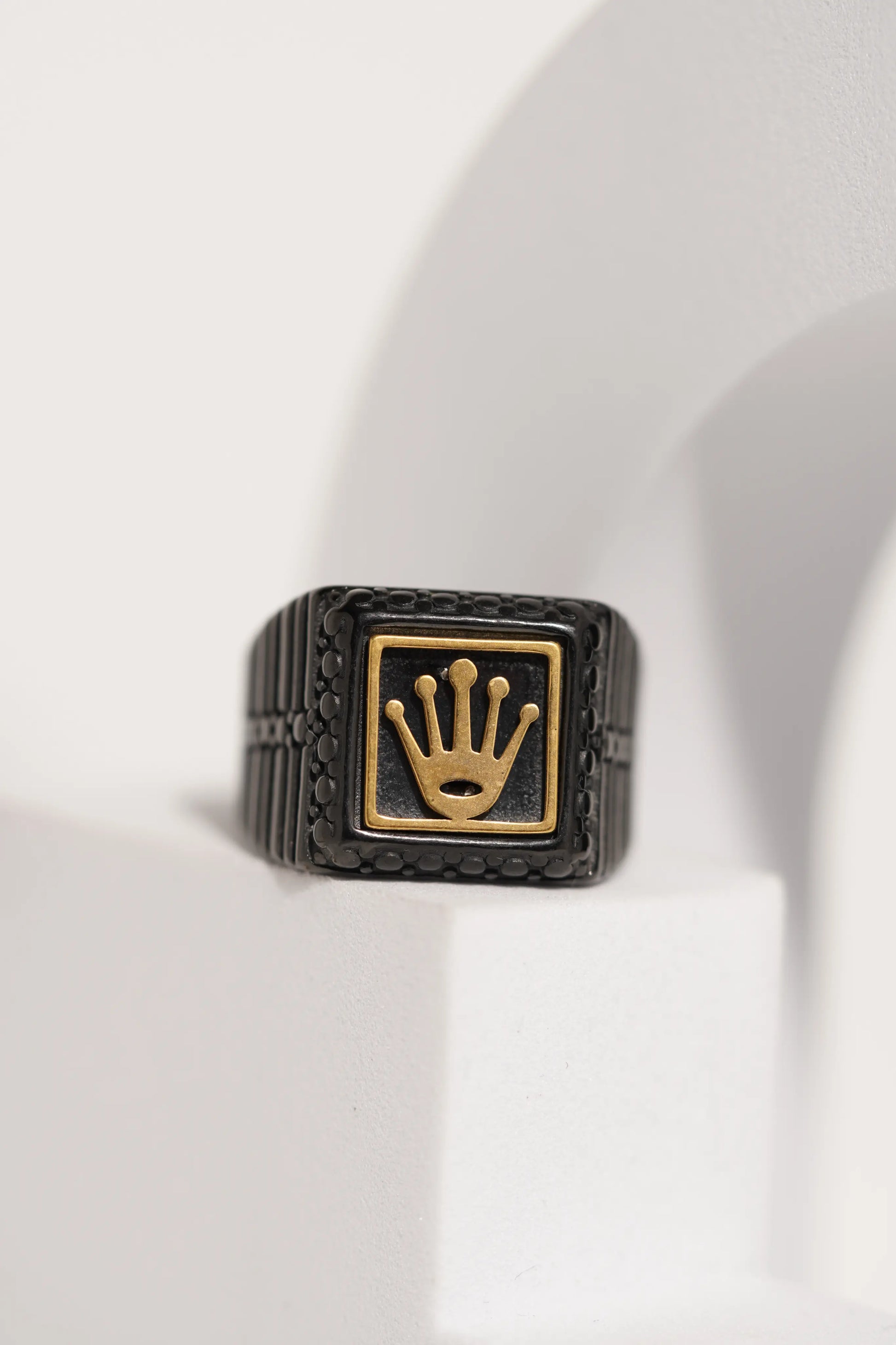 Matte Black & Golden Crown Stainless Steel Finger Ring For Men worldjewel.in men's ring