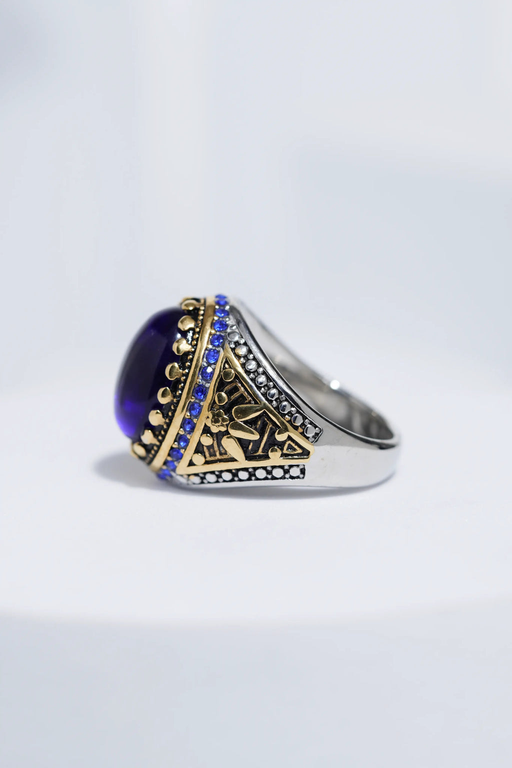 Antique Blue Diamond  Stainless Steel  Ring For Men worldjewel.in men's ring