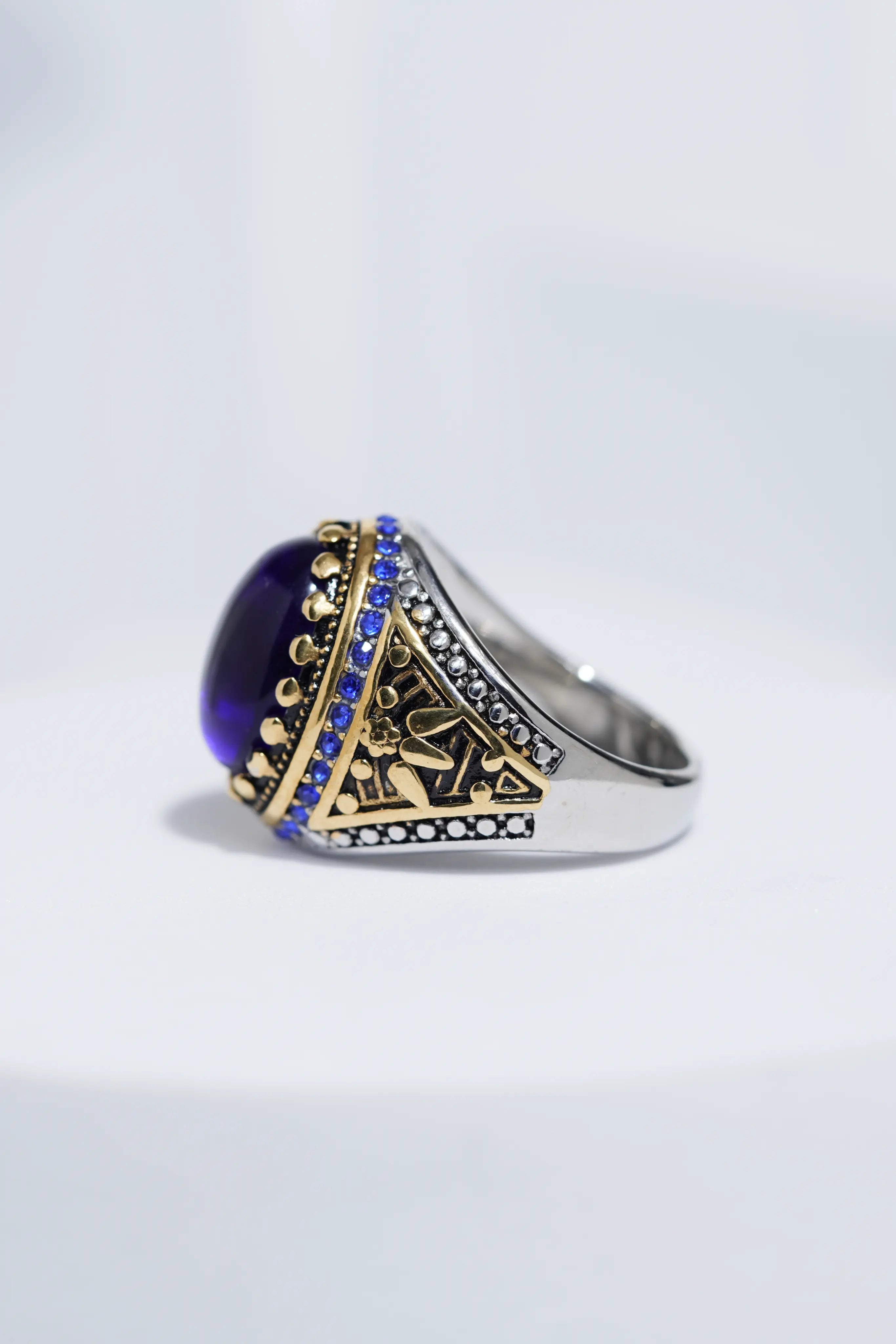 Antique Blue Diamond  Stainless Steel  Ring For Men worldjewel.in men's ring