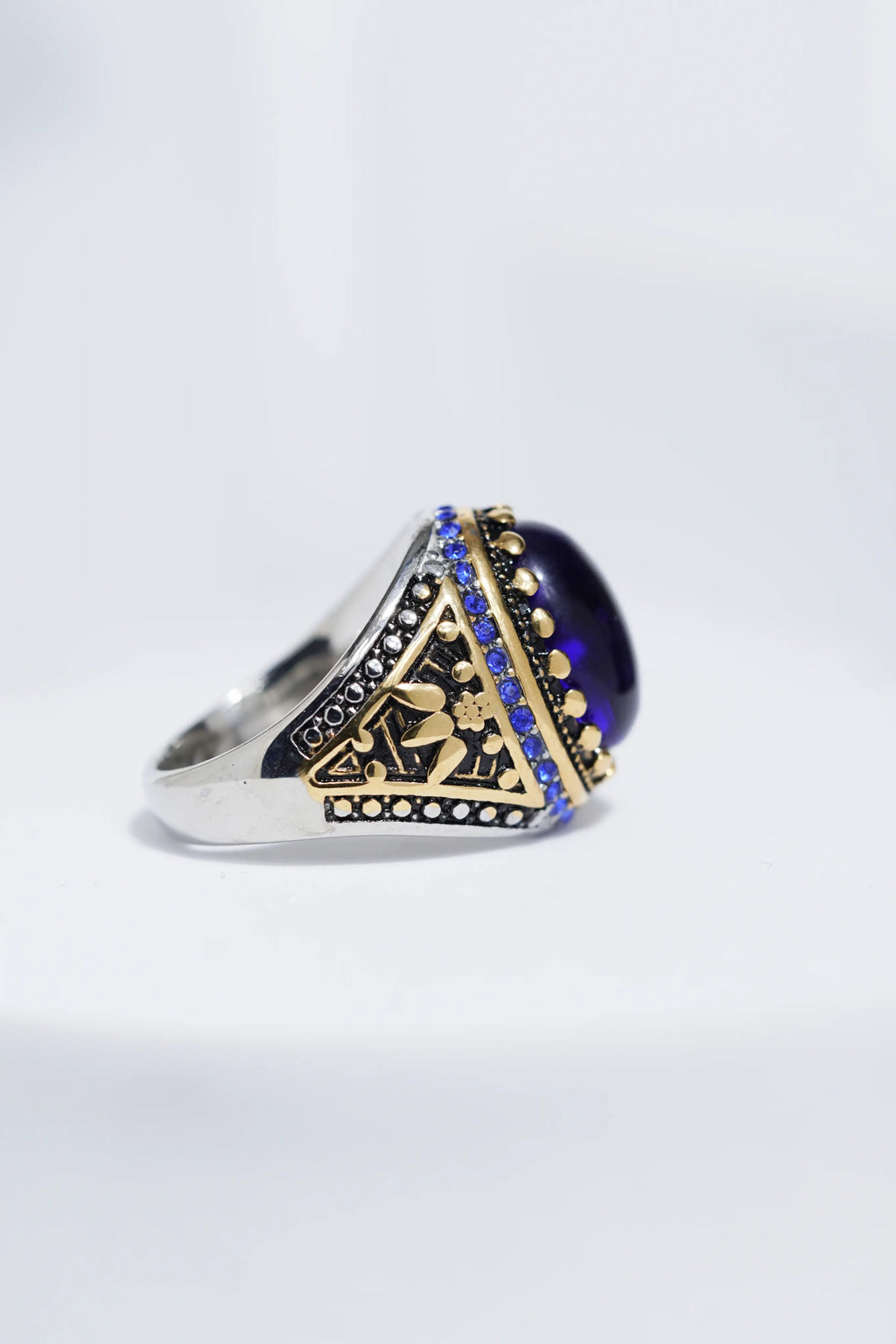 Antique Blue Diamond  Stainless Steel  Ring For Men worldjewel.in men's ring