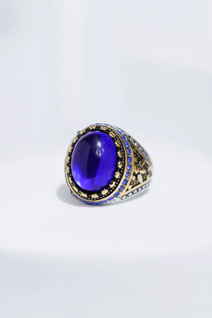 Antique Blue Diamond  Stainless Steel  Ring For Men worldjewel.in men's ring