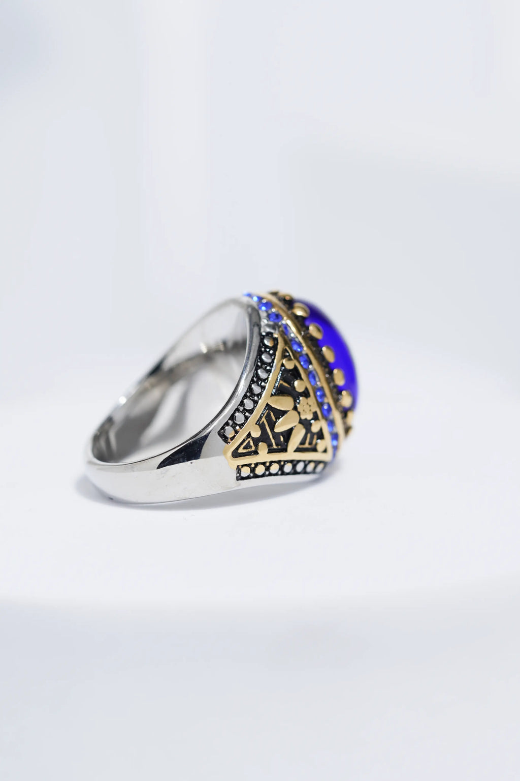 Antique Blue Diamond  Stainless Steel  Ring For Men worldjewel.in men's ring