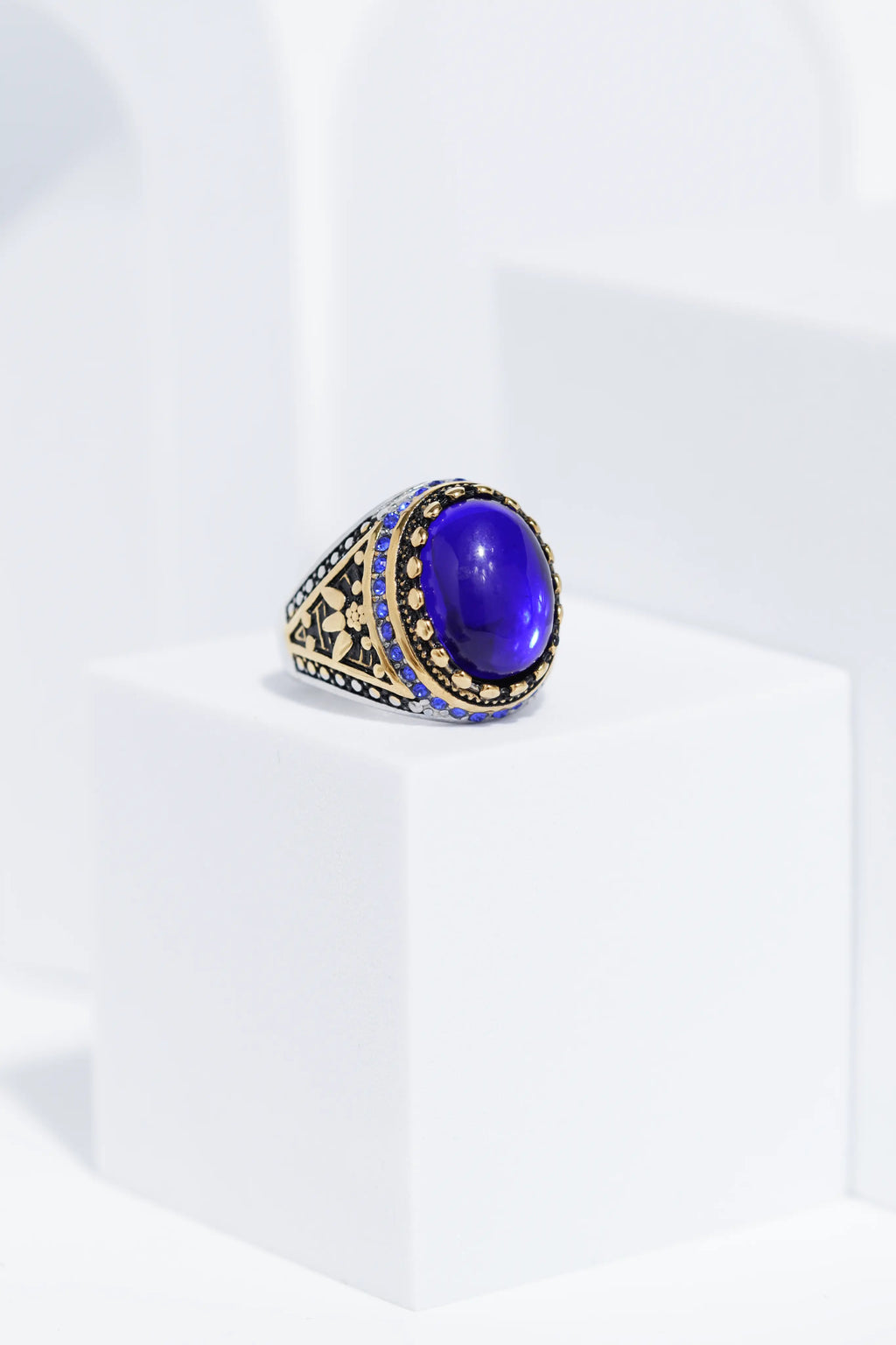 Antique Blue Diamond  Stainless Steel  Ring For Men worldjewel.in men's ring
