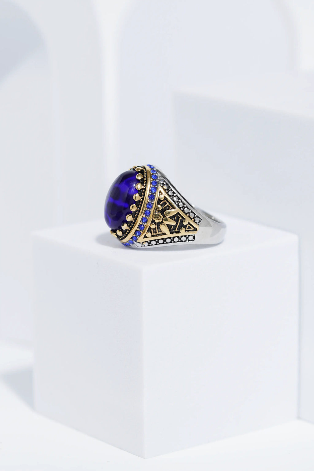 Antique Blue Diamond  Stainless Steel  Ring For Men worldjewel.in men's ring