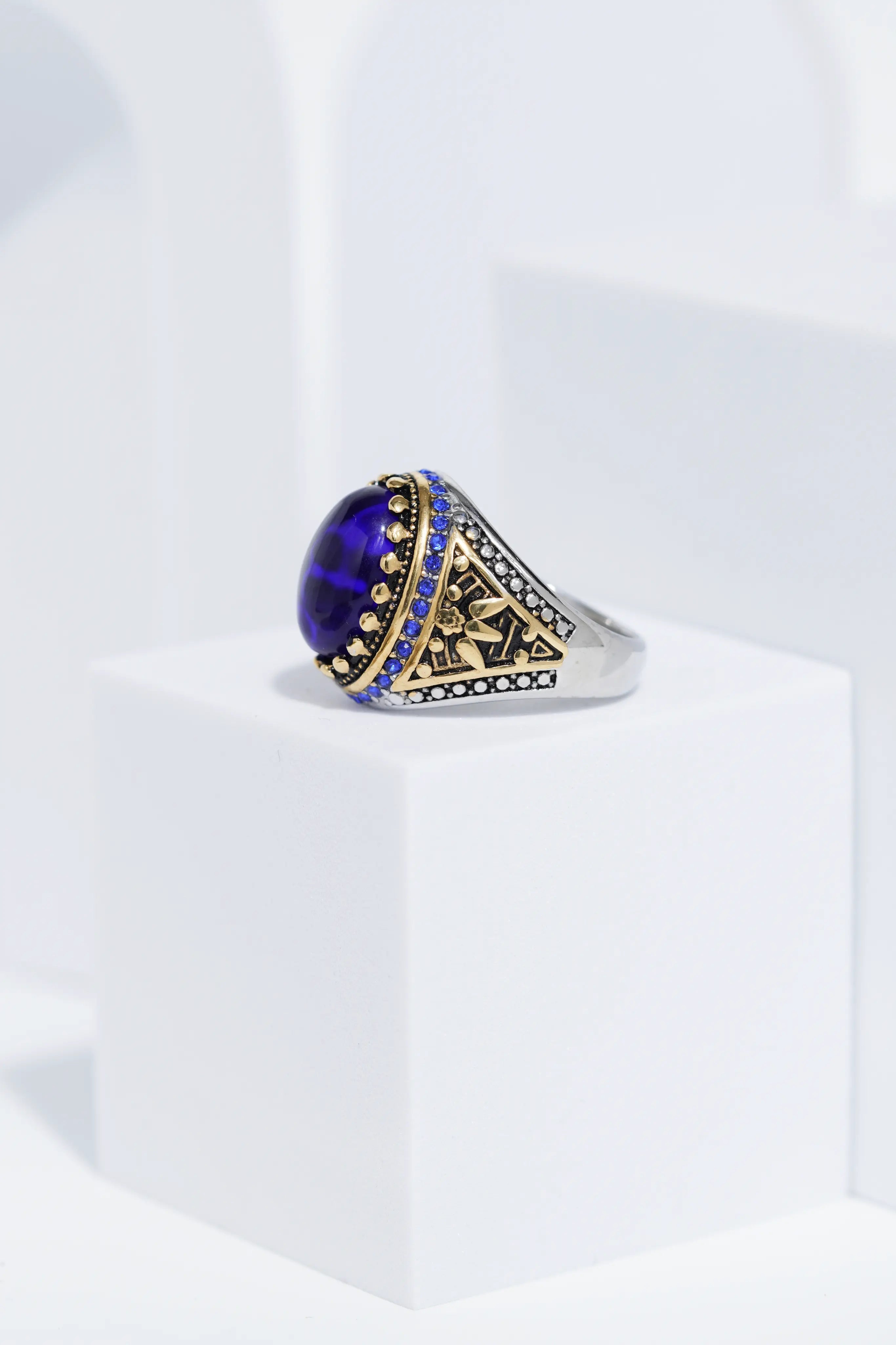 Antique Blue Diamond  Stainless Steel  Ring For Men worldjewel.in men's ring
