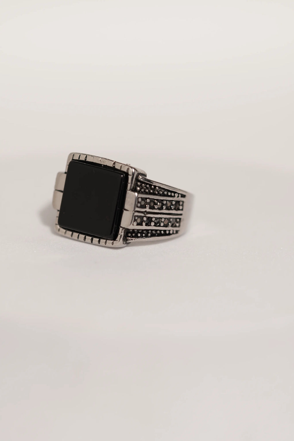 Black Bold Square Stone Stainless Steel Band Ring For Men worldjewel.in men's ring