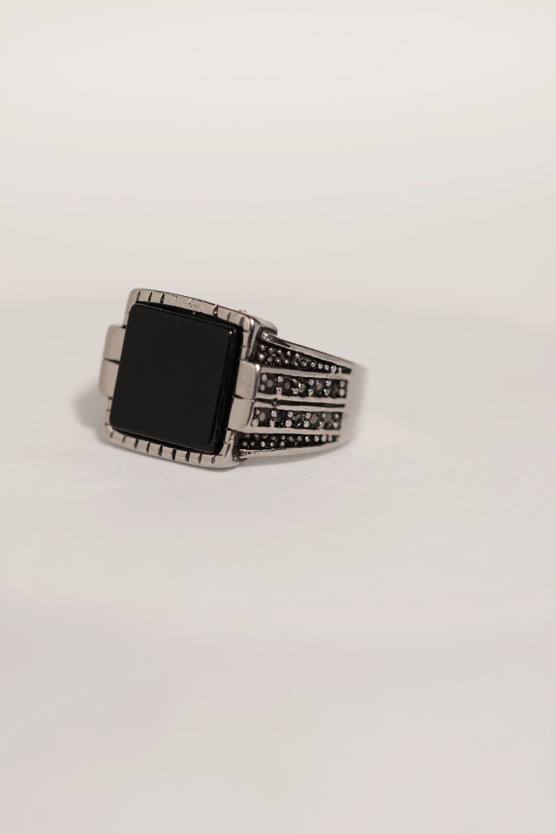 Black Bold Square Stone Stainless Steel Band Ring For Men worldjewel.in men's ring