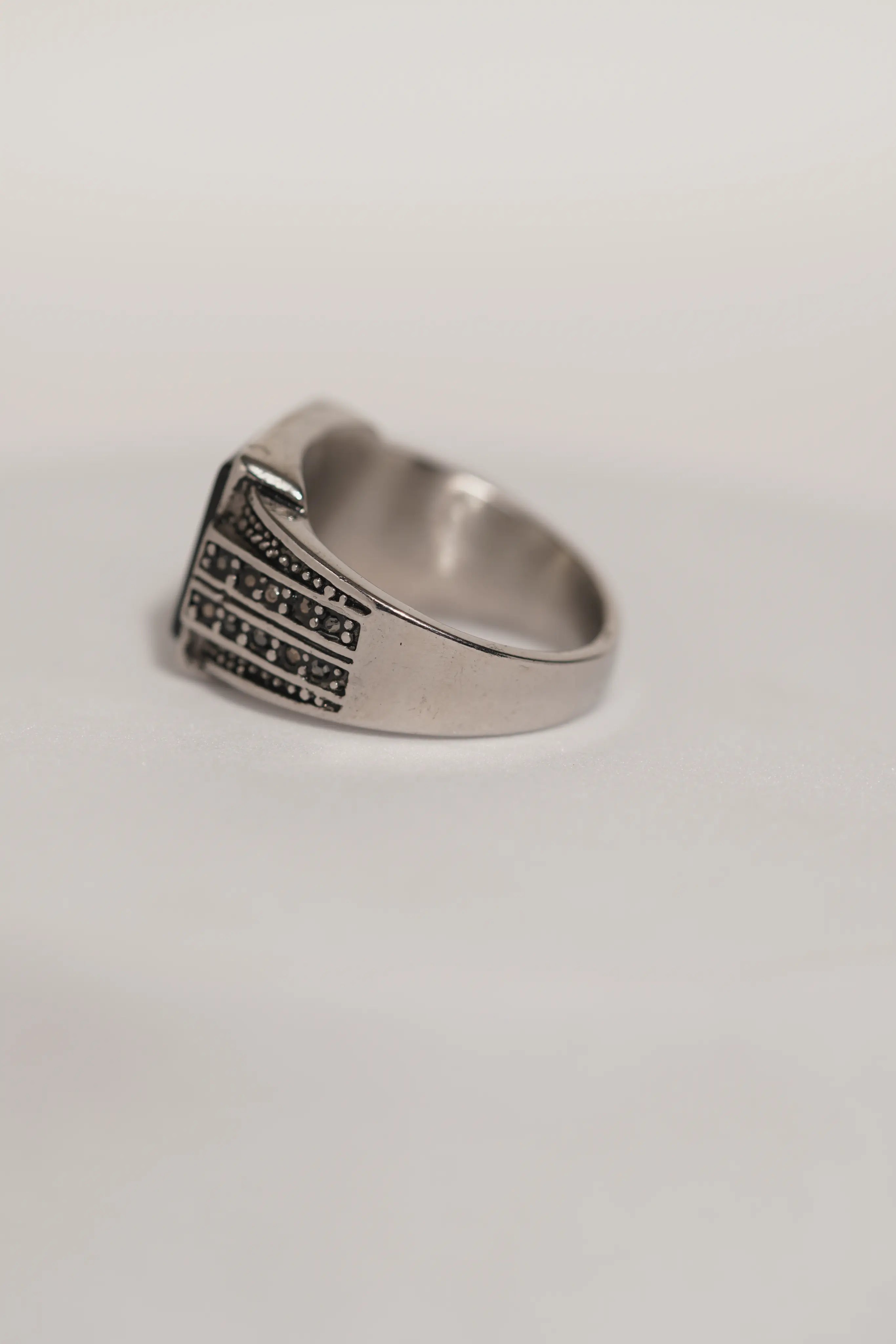 Black Bold Square Stone Stainless Steel Band Ring For Men worldjewel.in men's ring