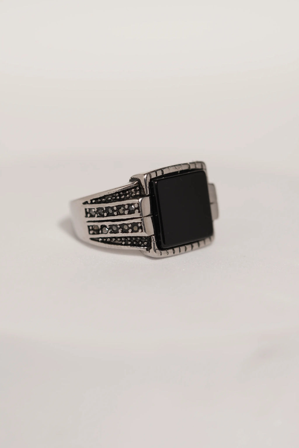 Black Bold Square Stone Stainless Steel Band Ring For Men worldjewel.in men's ring