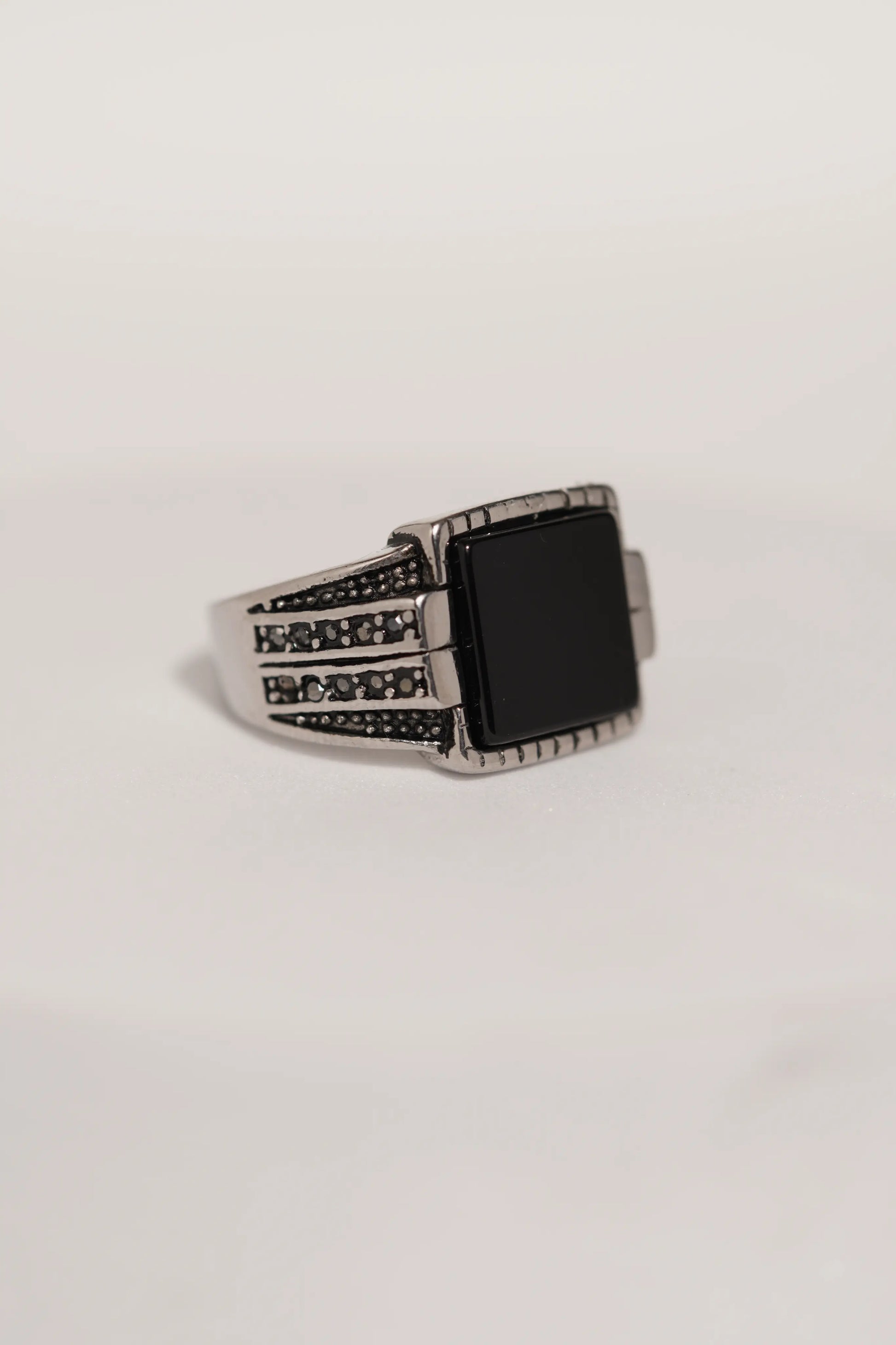 Black Bold Square Stone Stainless Steel Band Ring For Men worldjewel.in men's ring