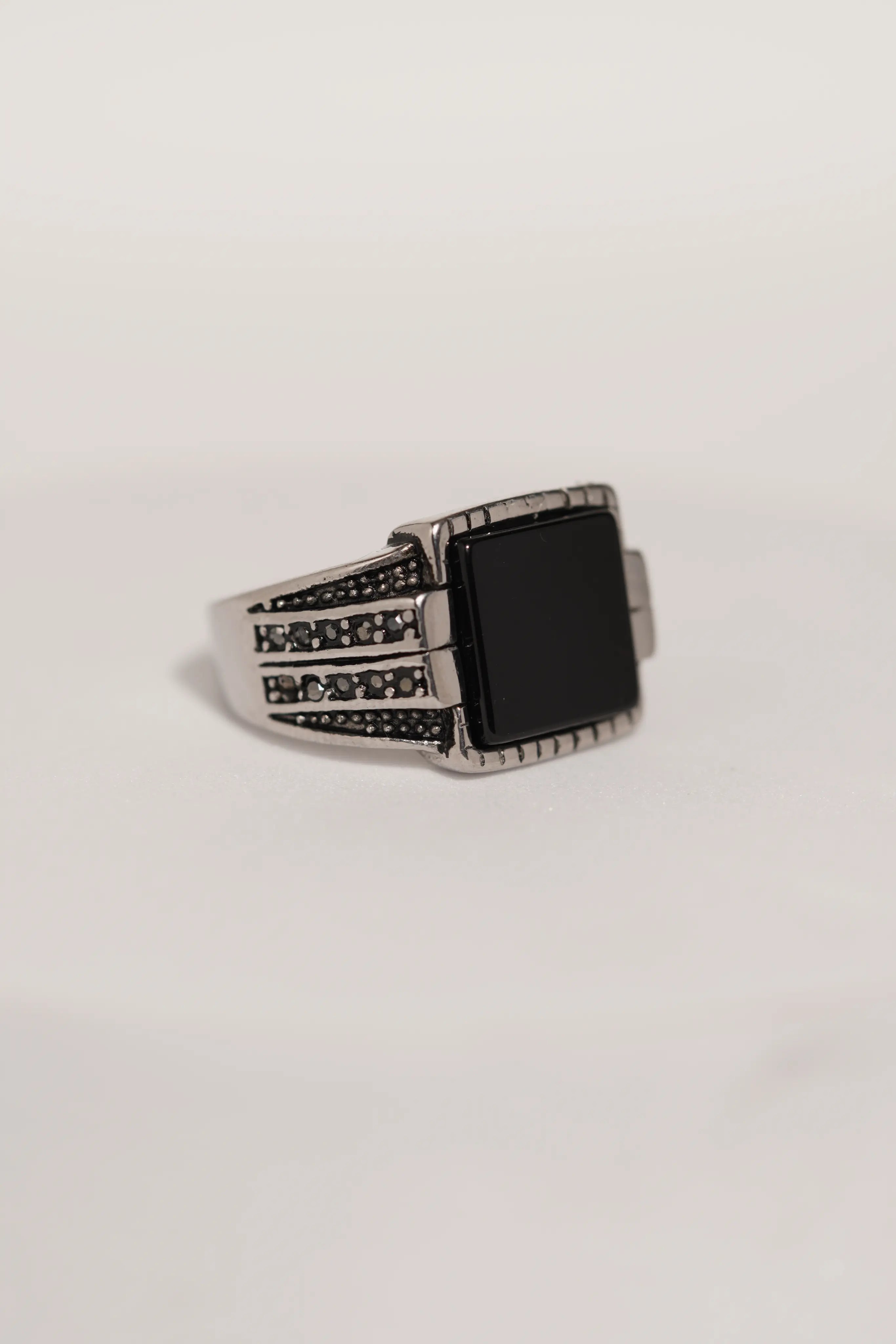 Black Bold Square Stone Stainless Steel Band Ring For Men worldjewel.in men's ring