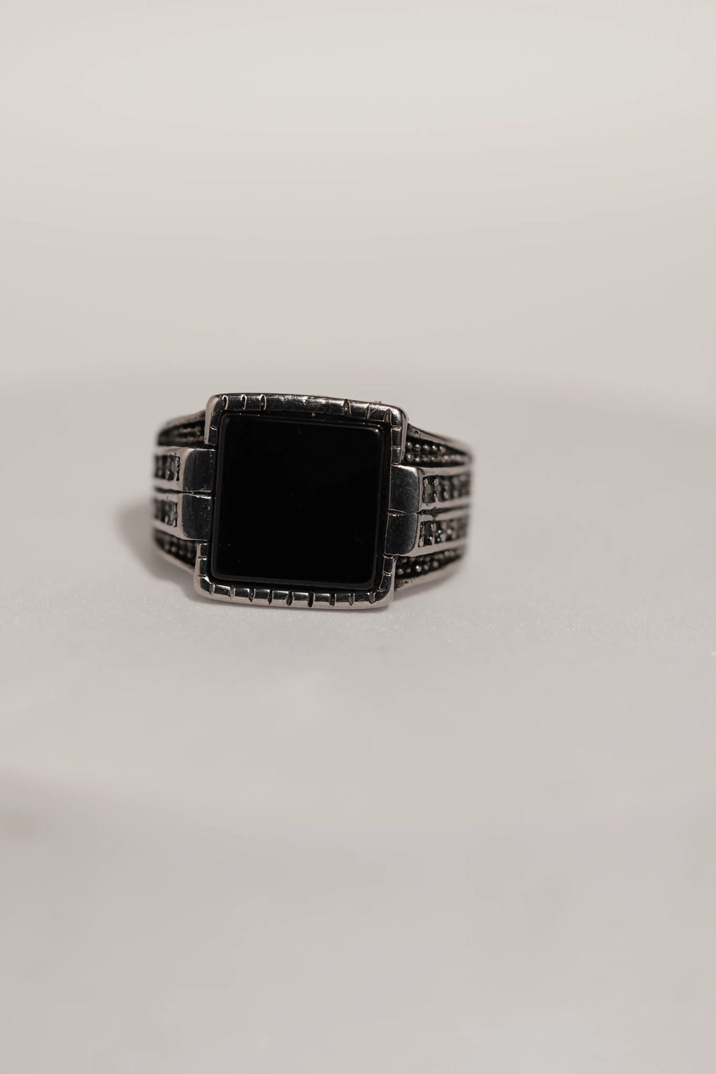 Black Bold Square Stone Stainless Steel Band Ring For Men worldjewel.in men's ring