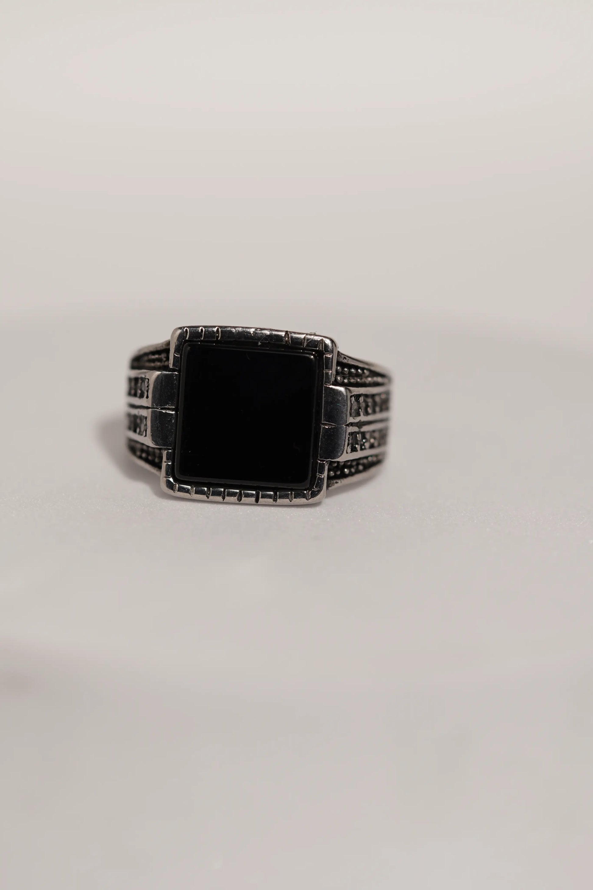 Black Bold Square Stone Stainless Steel Band Ring For Men worldjewel.in men's ring