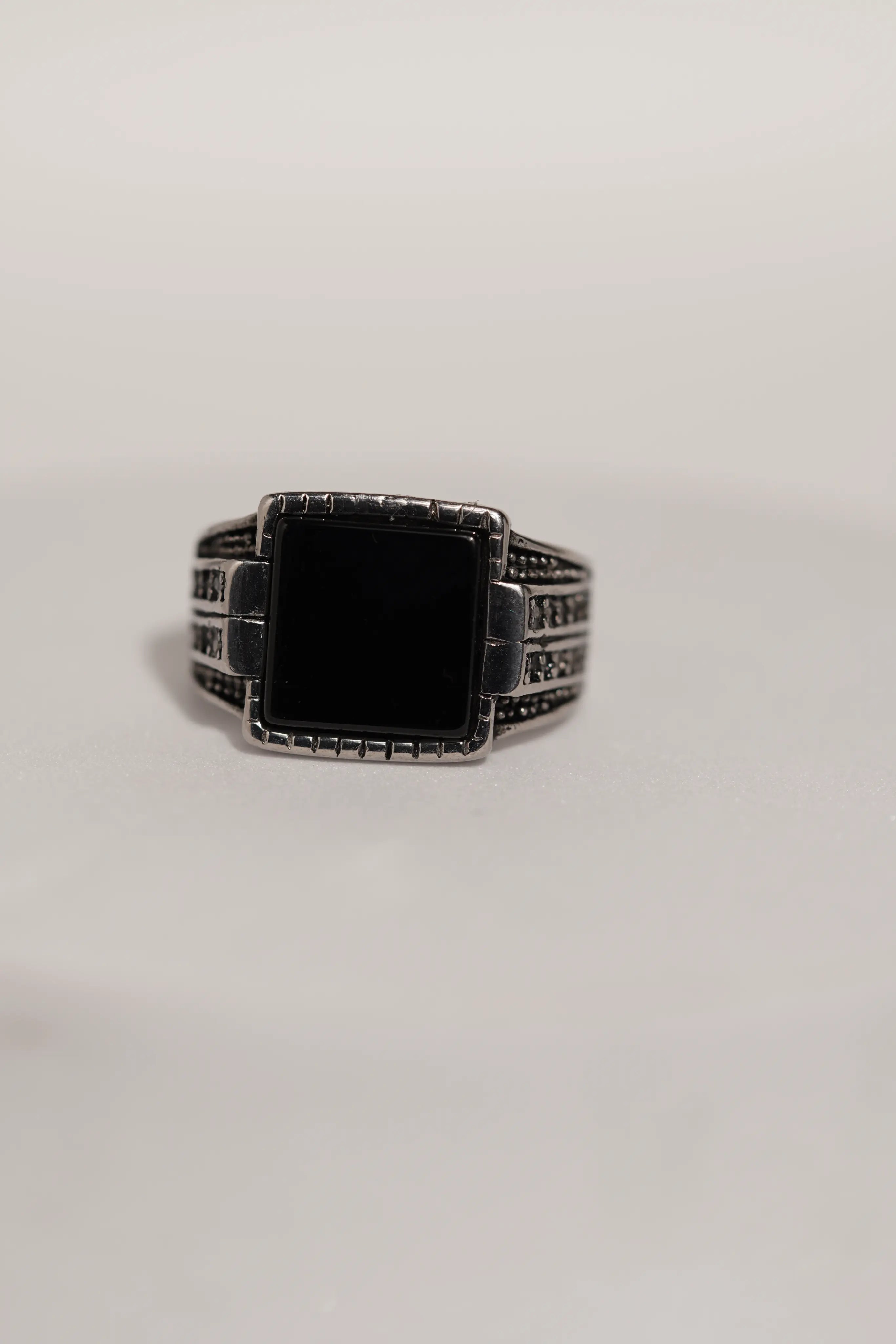 Black Bold Square Stone Stainless Steel Band Ring For Men worldjewel.in men's ring