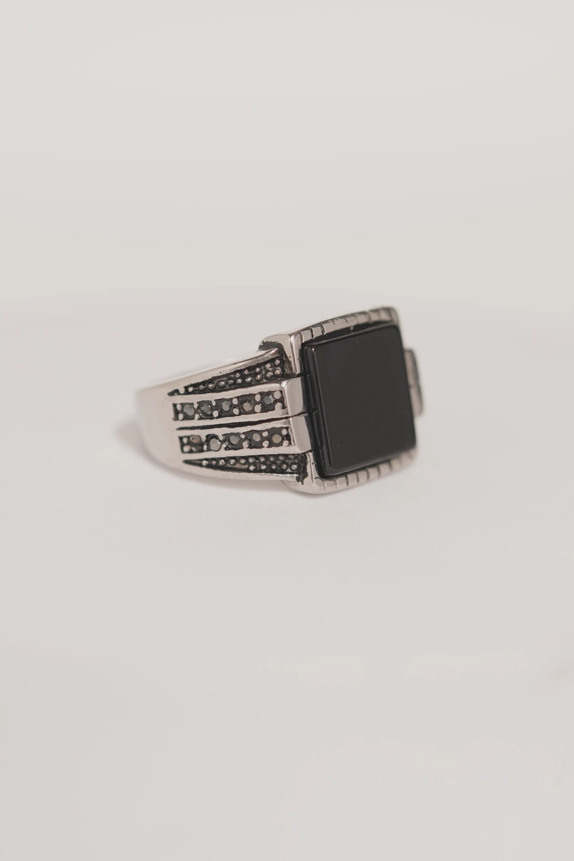 Black Bold Square Stone Stainless Steel Band Ring For Men worldjewel.in men's ring