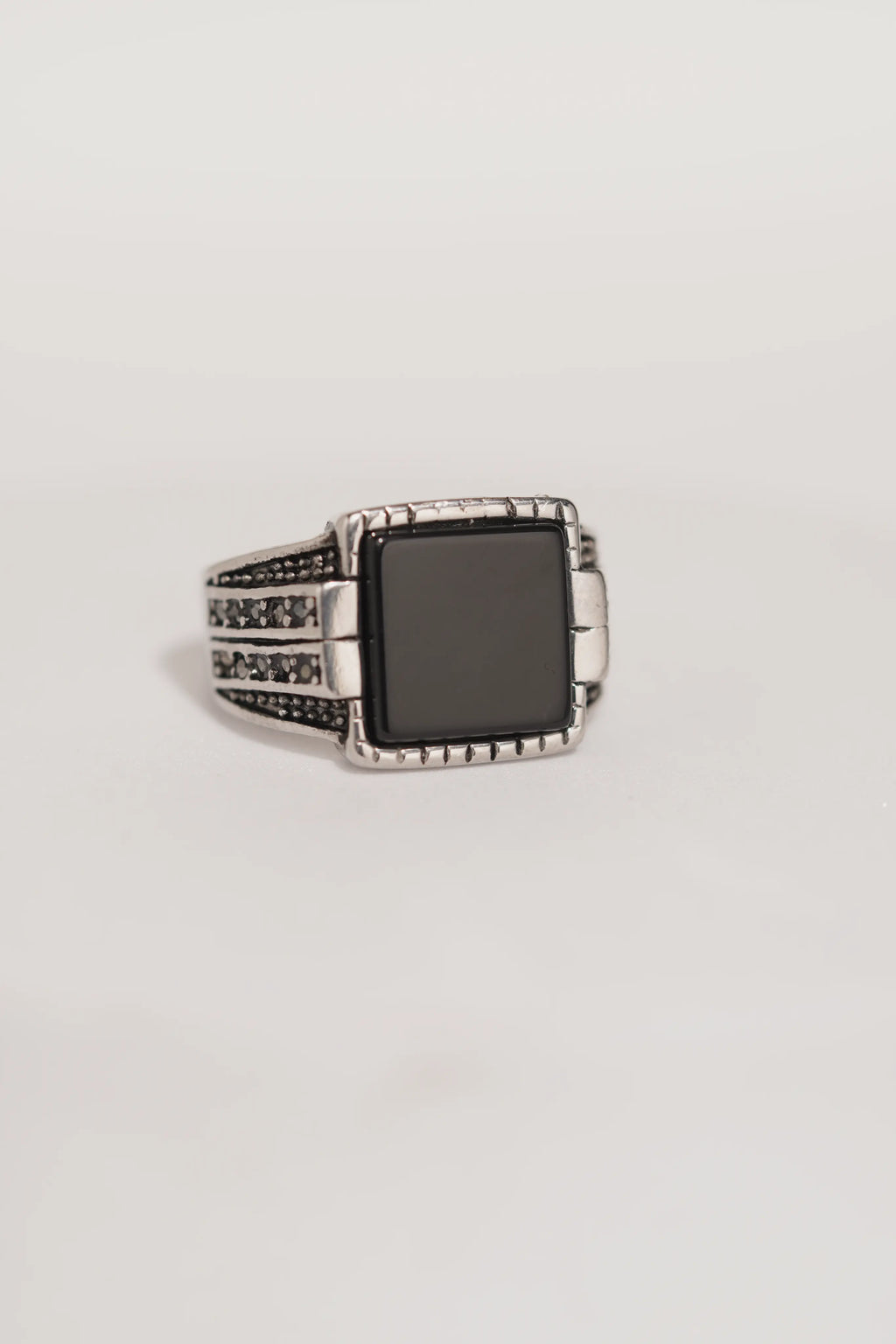 Black Bold Square Stone Stainless Steel Band Ring For Men worldjewel.in men's ring