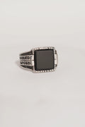 Black Bold Square Stone Stainless Steel Band Ring For Men worldjewel.in men's ring