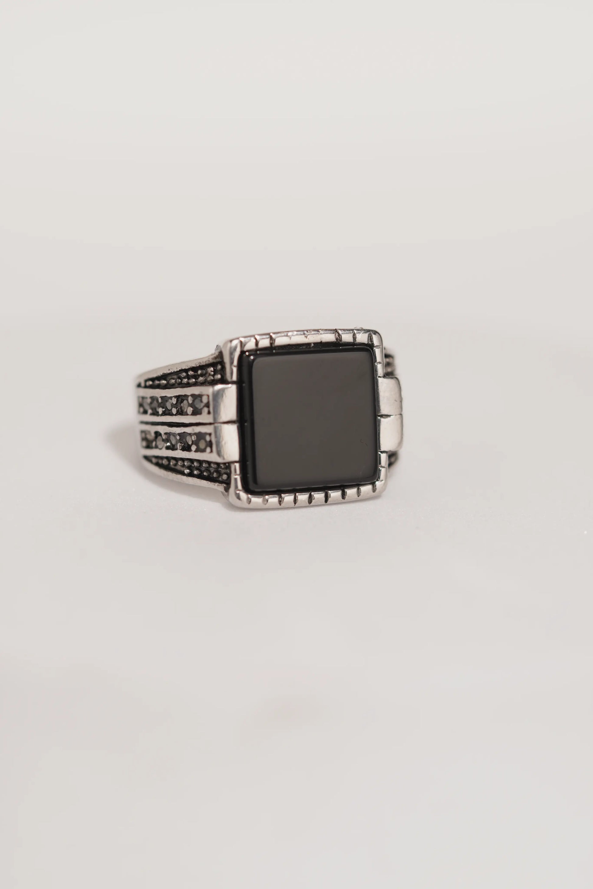 Black Bold Square Stone Stainless Steel Band Ring For Men worldjewel.in men's ring