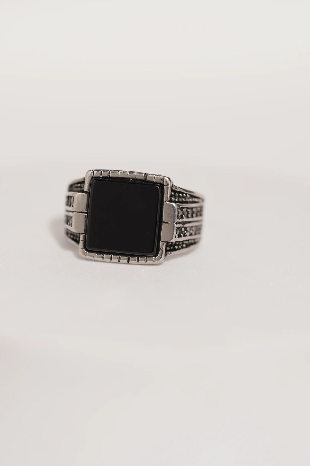 Black Bold Square Stone Stainless Steel Band Ring For Men worldjewel.in men's ring