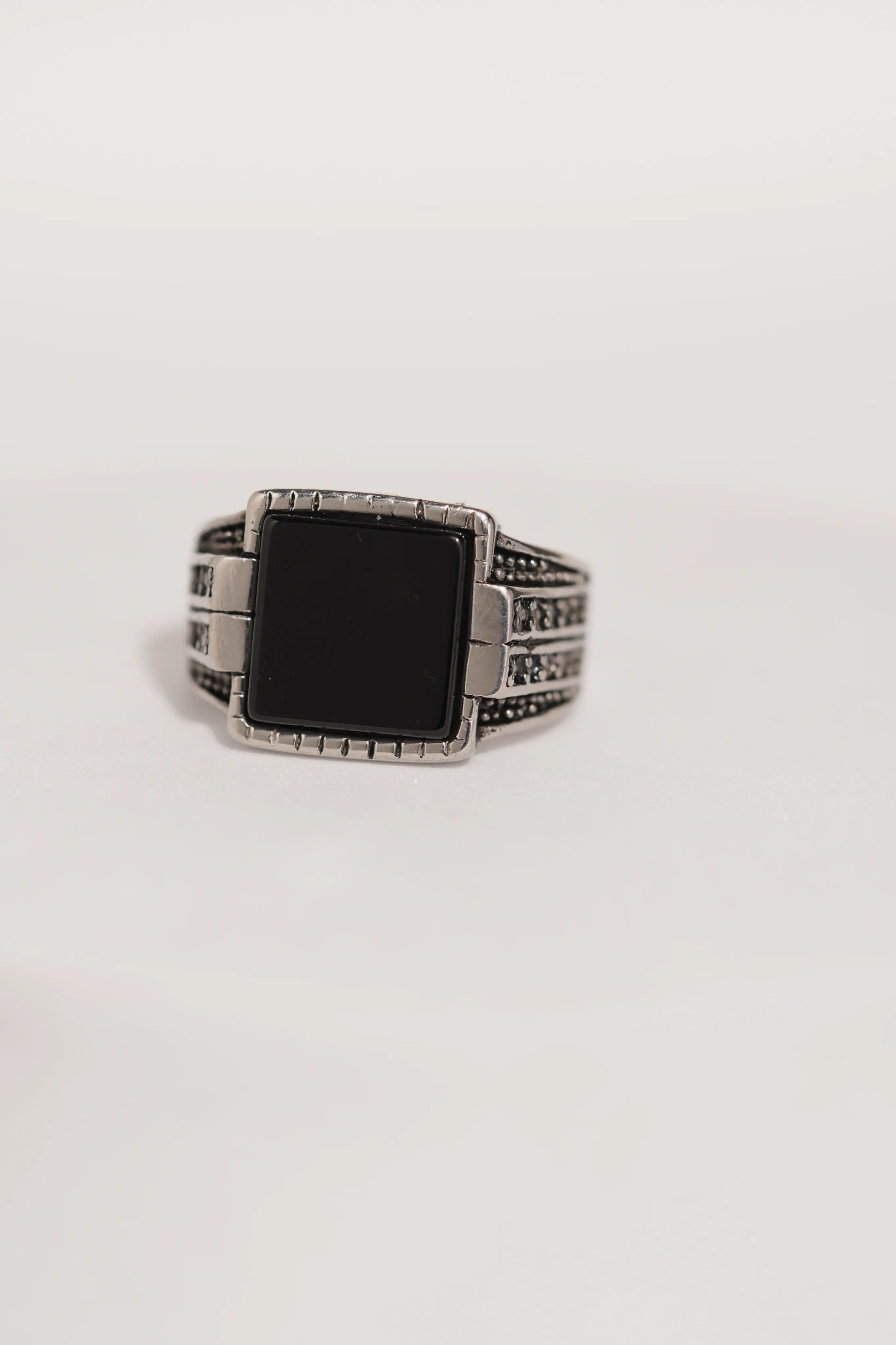 Black Bold Square Stone Stainless Steel Band Ring For Men worldjewel.in men's ring