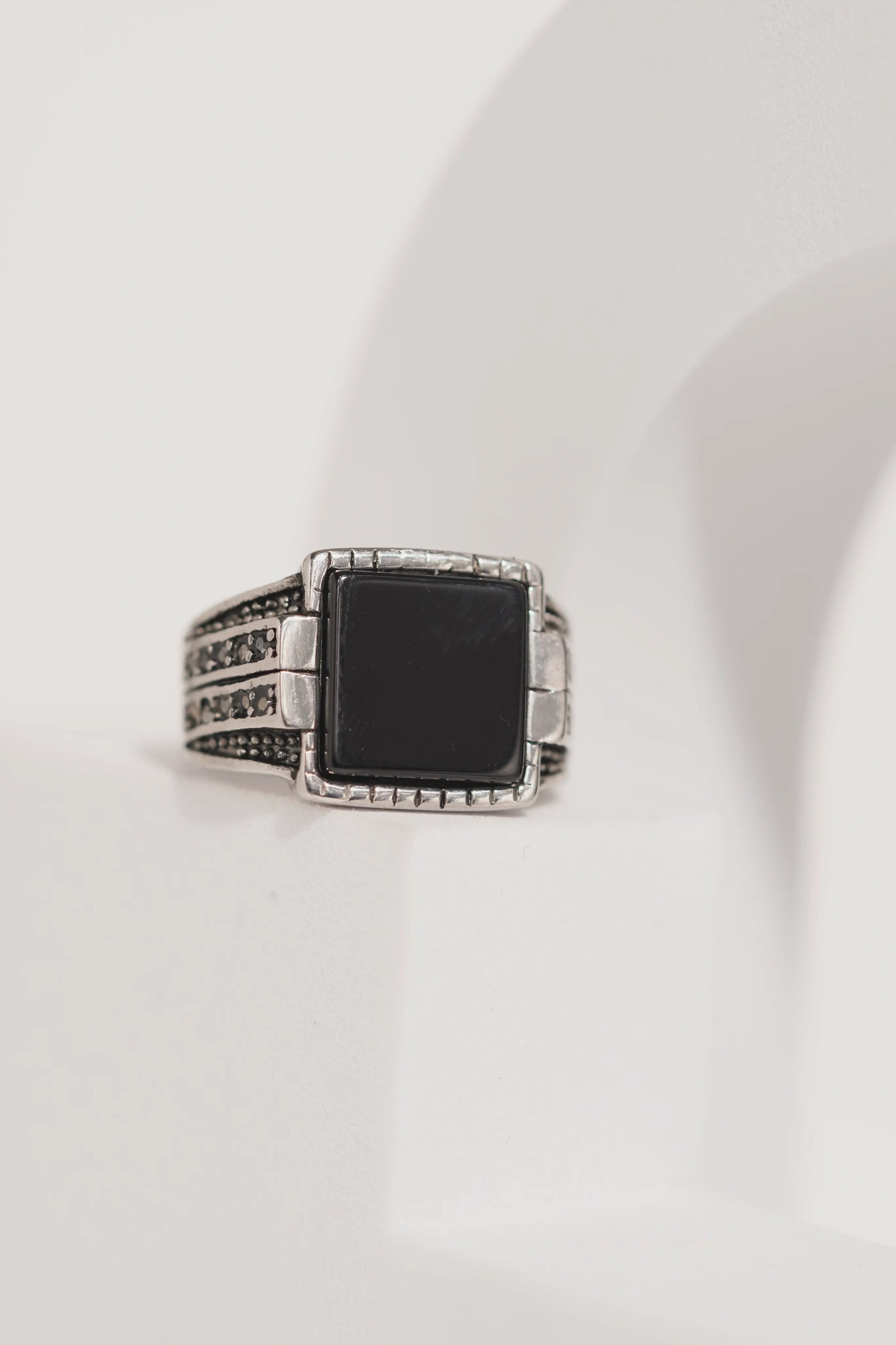 Black Bold Square Stone Stainless Steel Band Ring For Men worldjewel.in men's ring
