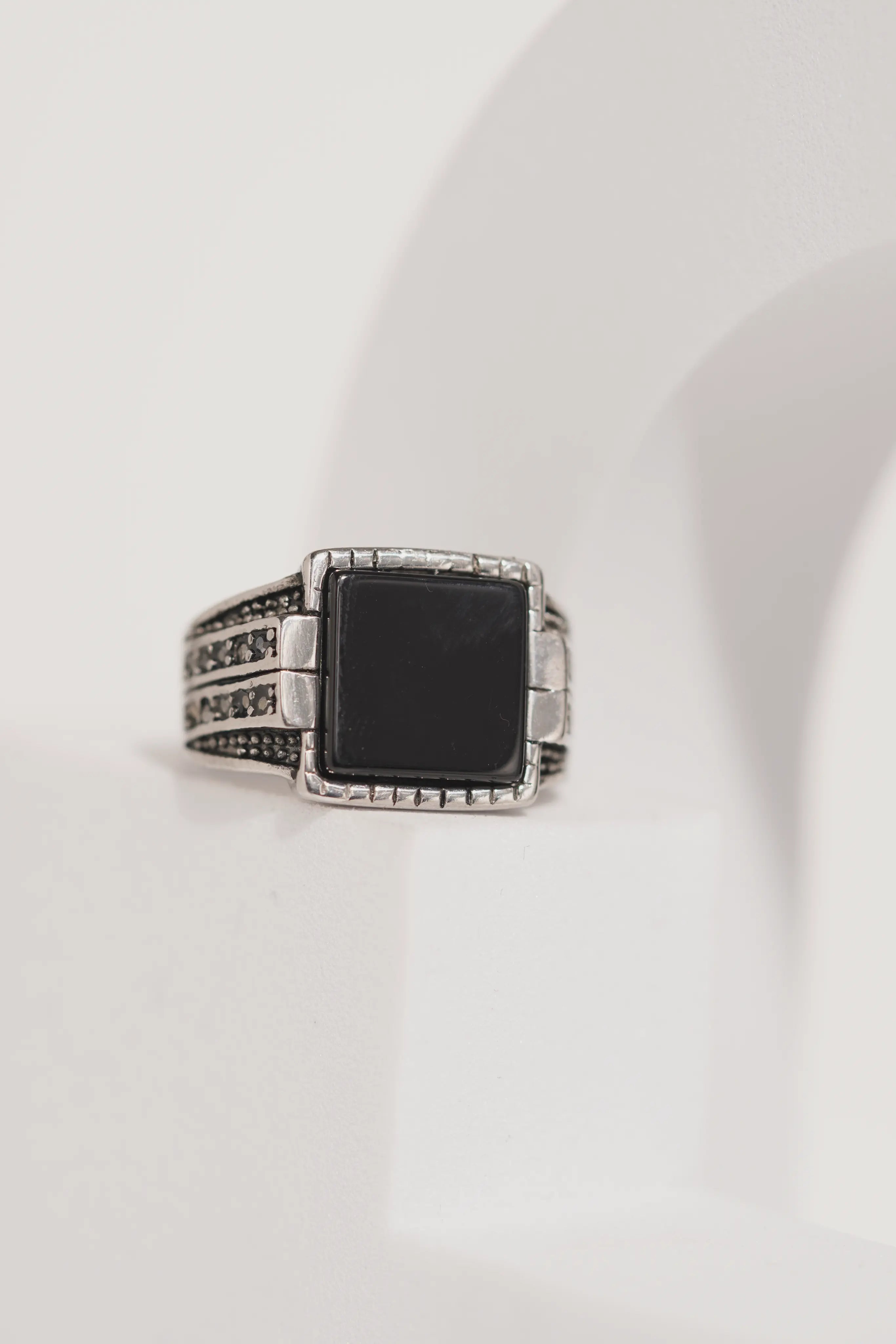 Black Bold Square Stone Stainless Steel Band Ring For Men worldjewel.in men's ring