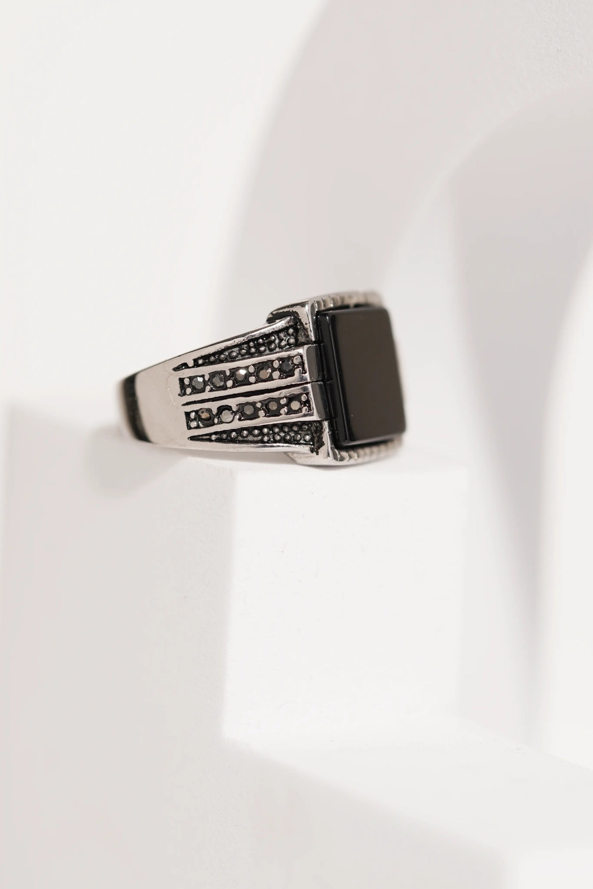 Black Bold Square Stone Stainless Steel Band Ring For Men worldjewel.in men's ring