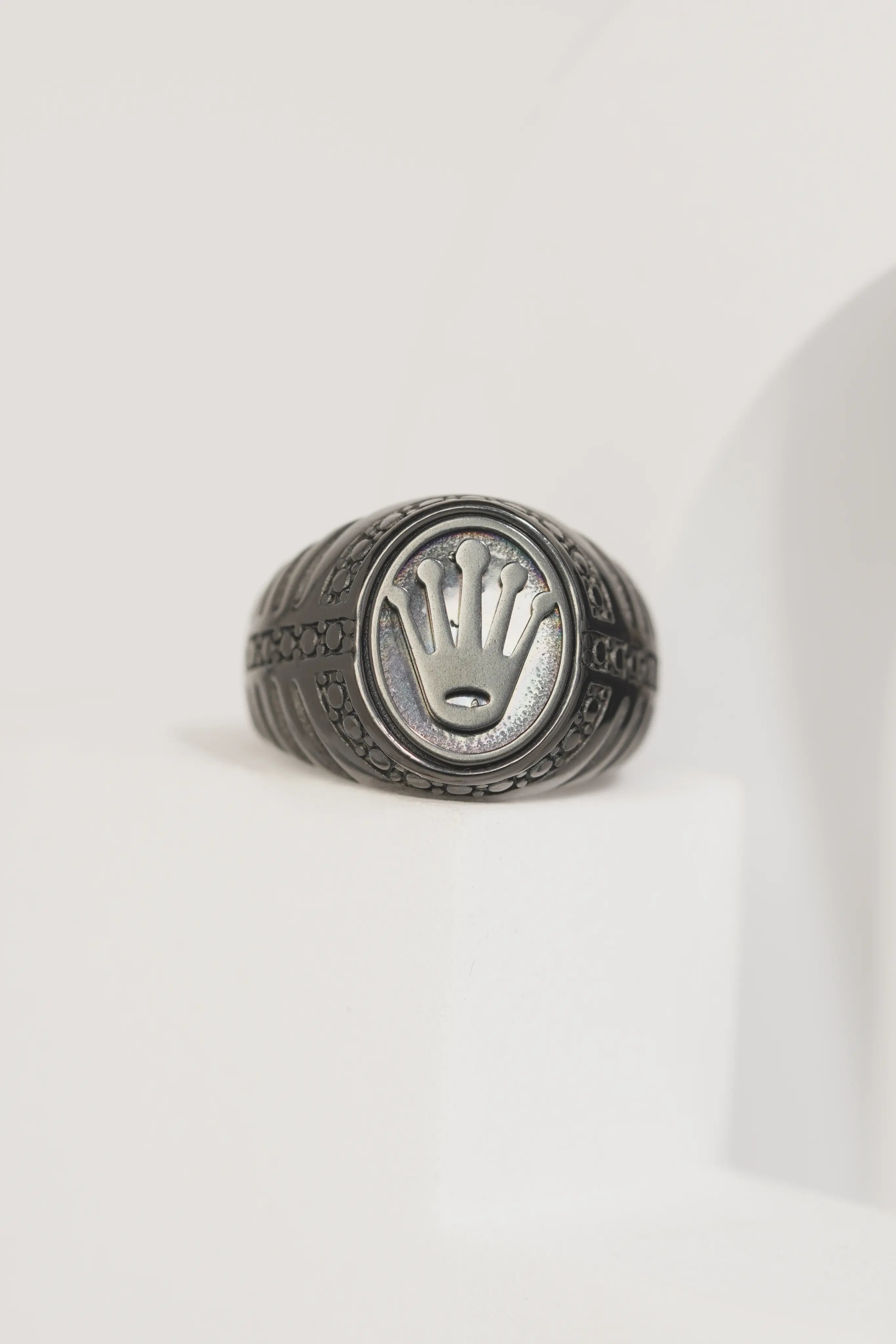 Black Crown Embossed Ring For Men worldjewel.in men's ring