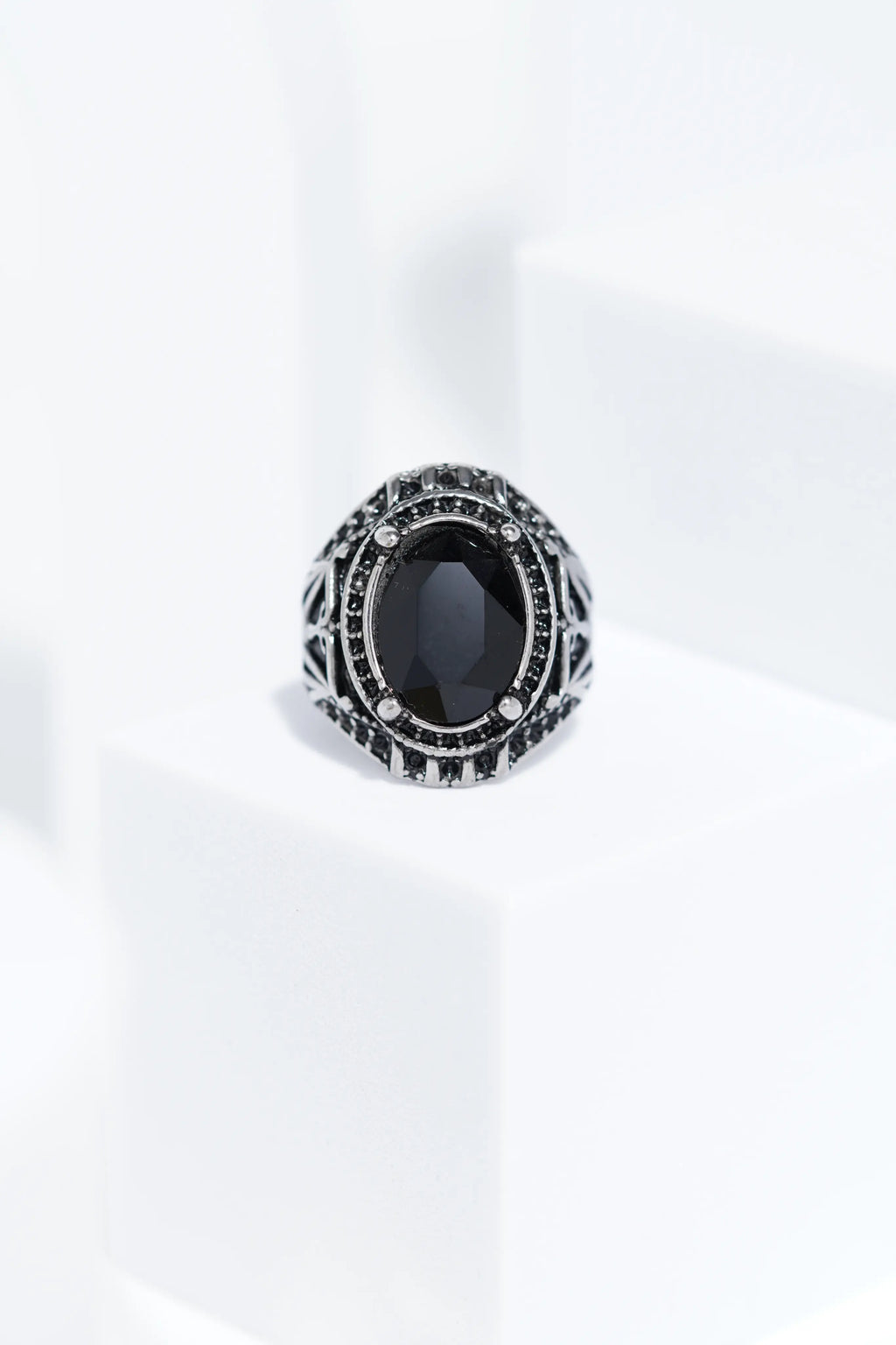 Black Cut Oval Silver Stainless Steel Ring For Men. worldjewel.in men's ring