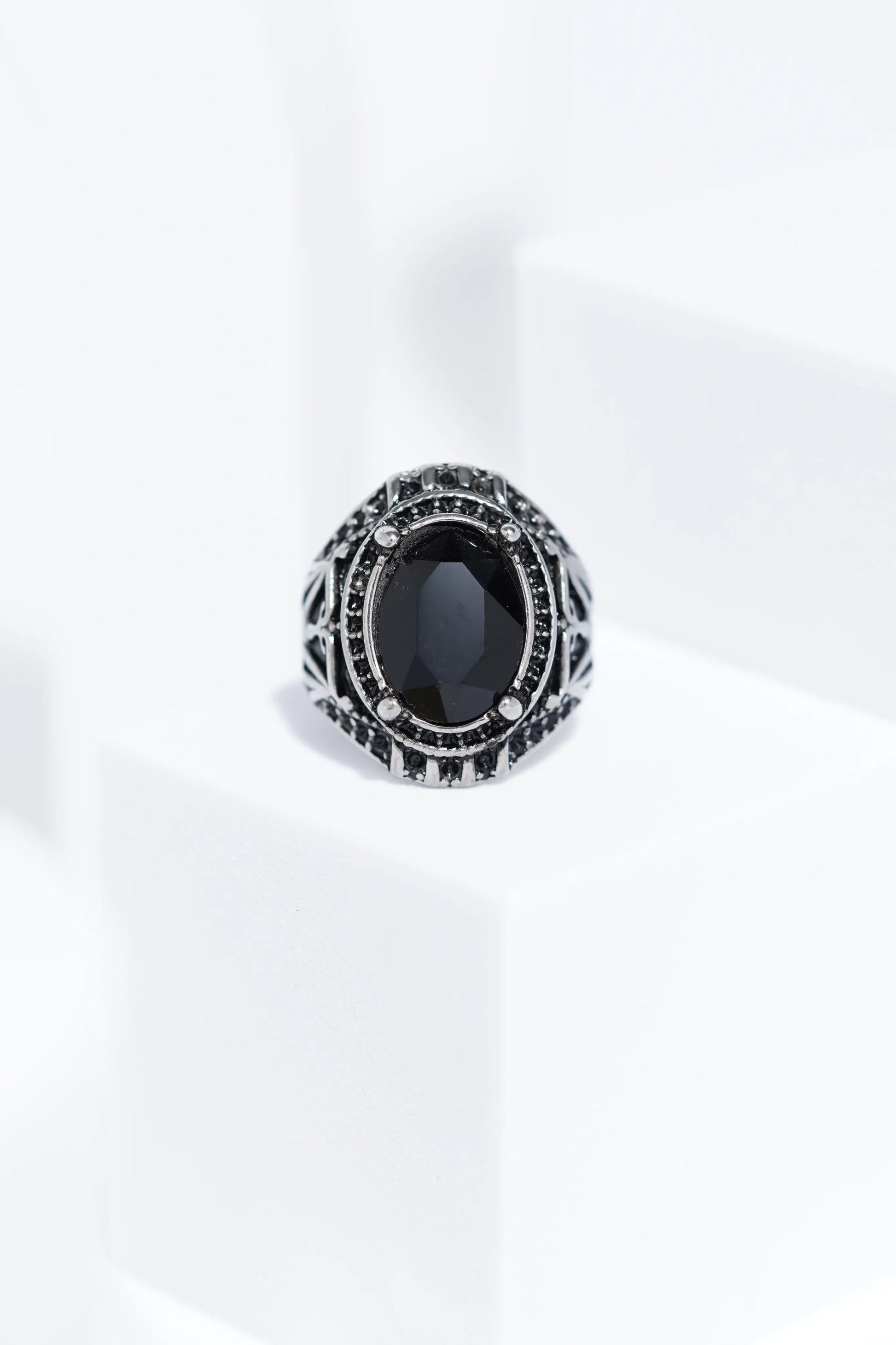 Black Cut Oval Silver Stainless Steel Ring For Men. worldjewel.in men's ring