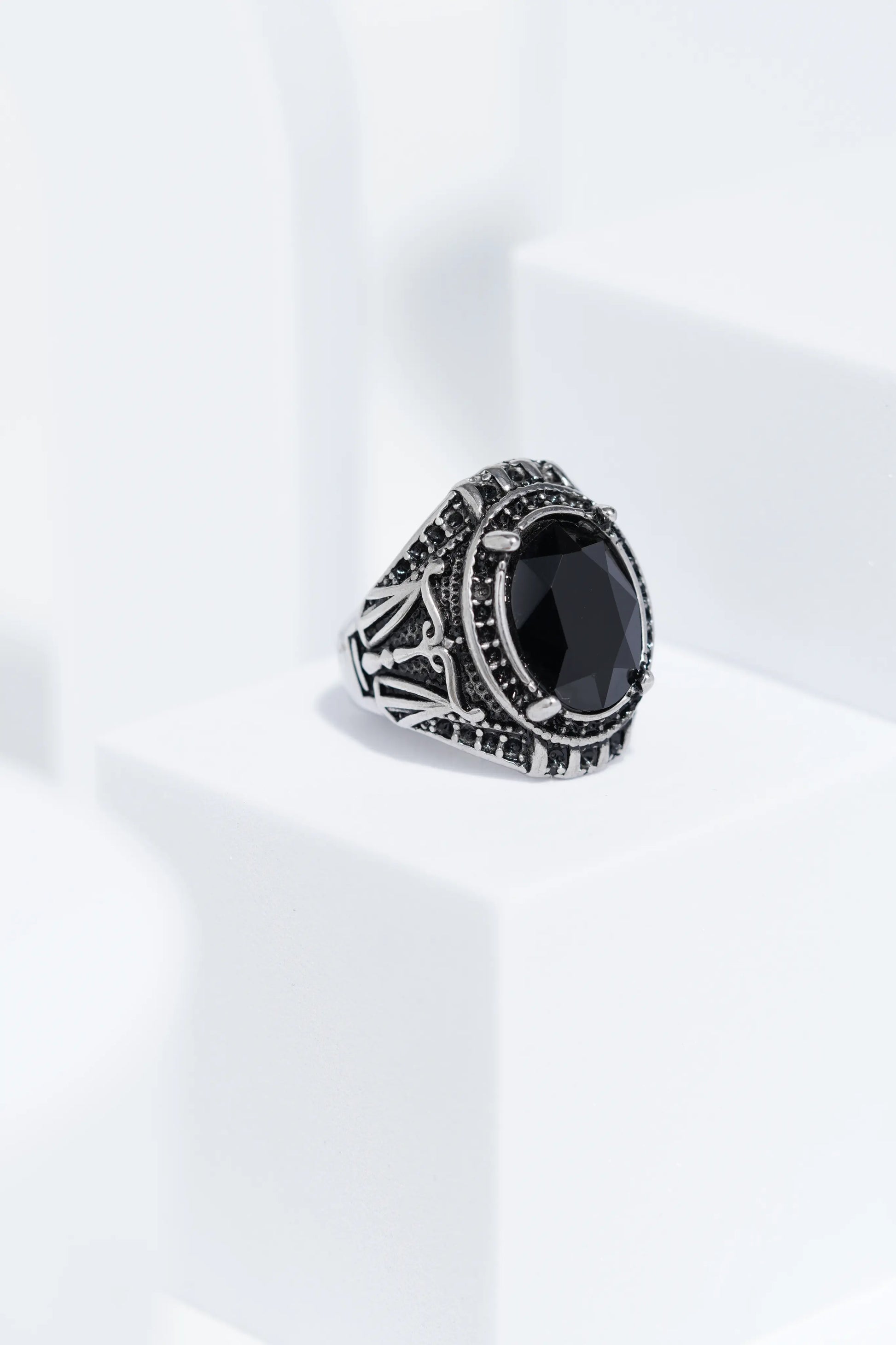 Black Cut Oval Silver Stainless Steel Ring For Men. worldjewel.in men's ring