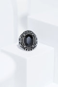 Black Cut Oval Silver Stainless Steel Ring For Men. worldjewel.in men's ring