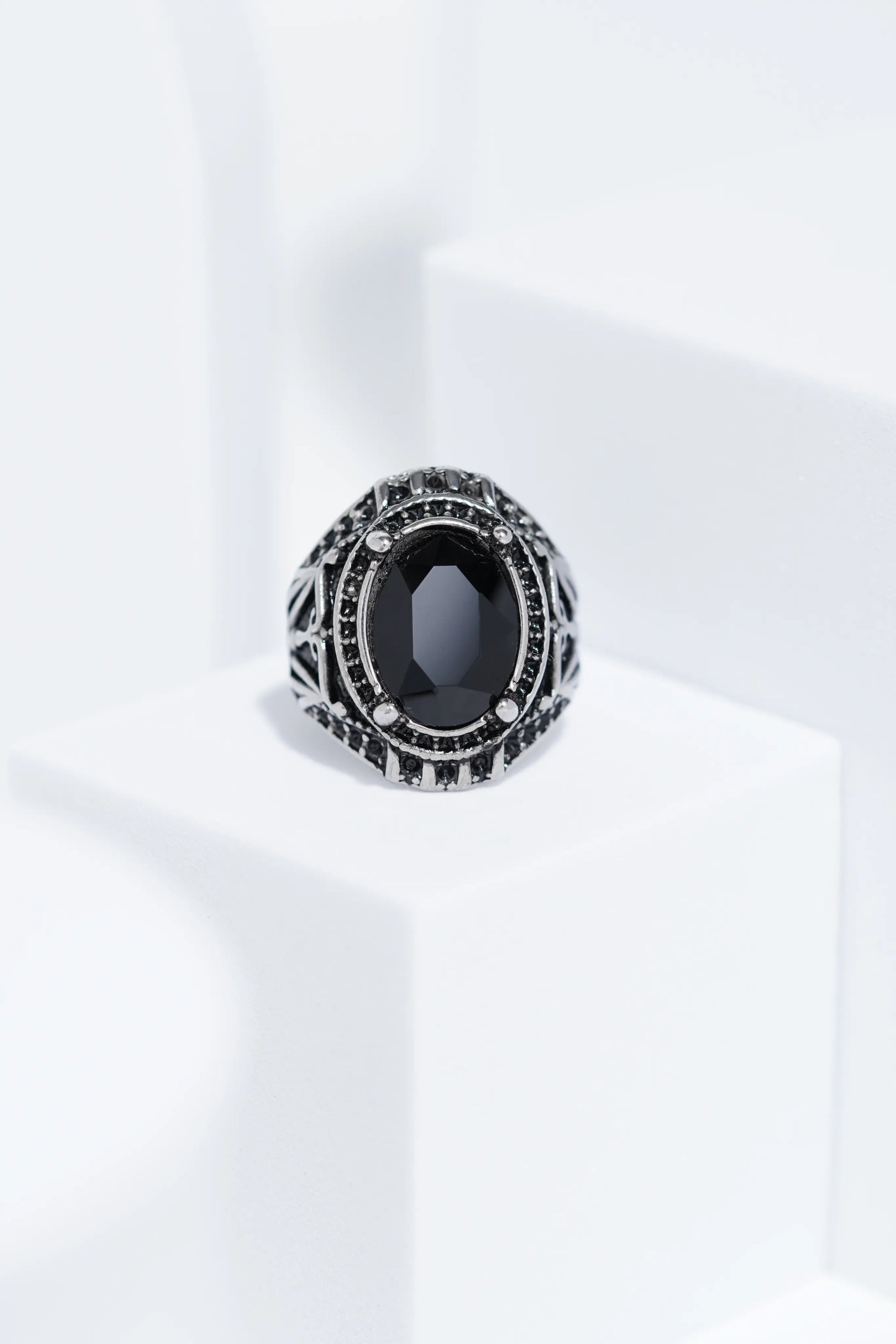 Black Cut Oval Silver Stainless Steel Ring For Men. worldjewel.in men's ring