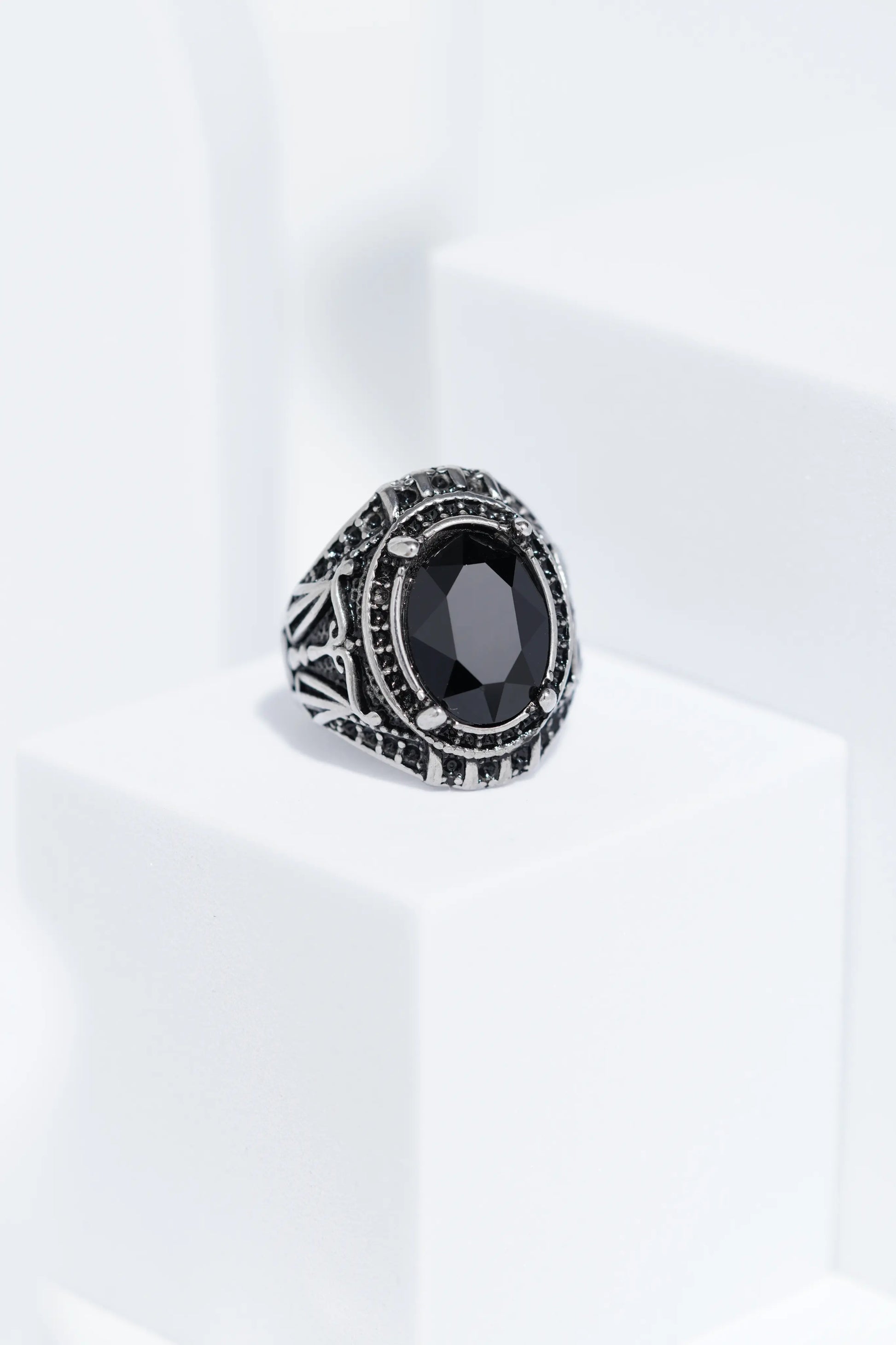 Black Cut Oval Silver Stainless Steel Ring For Men. worldjewel.in men's ring