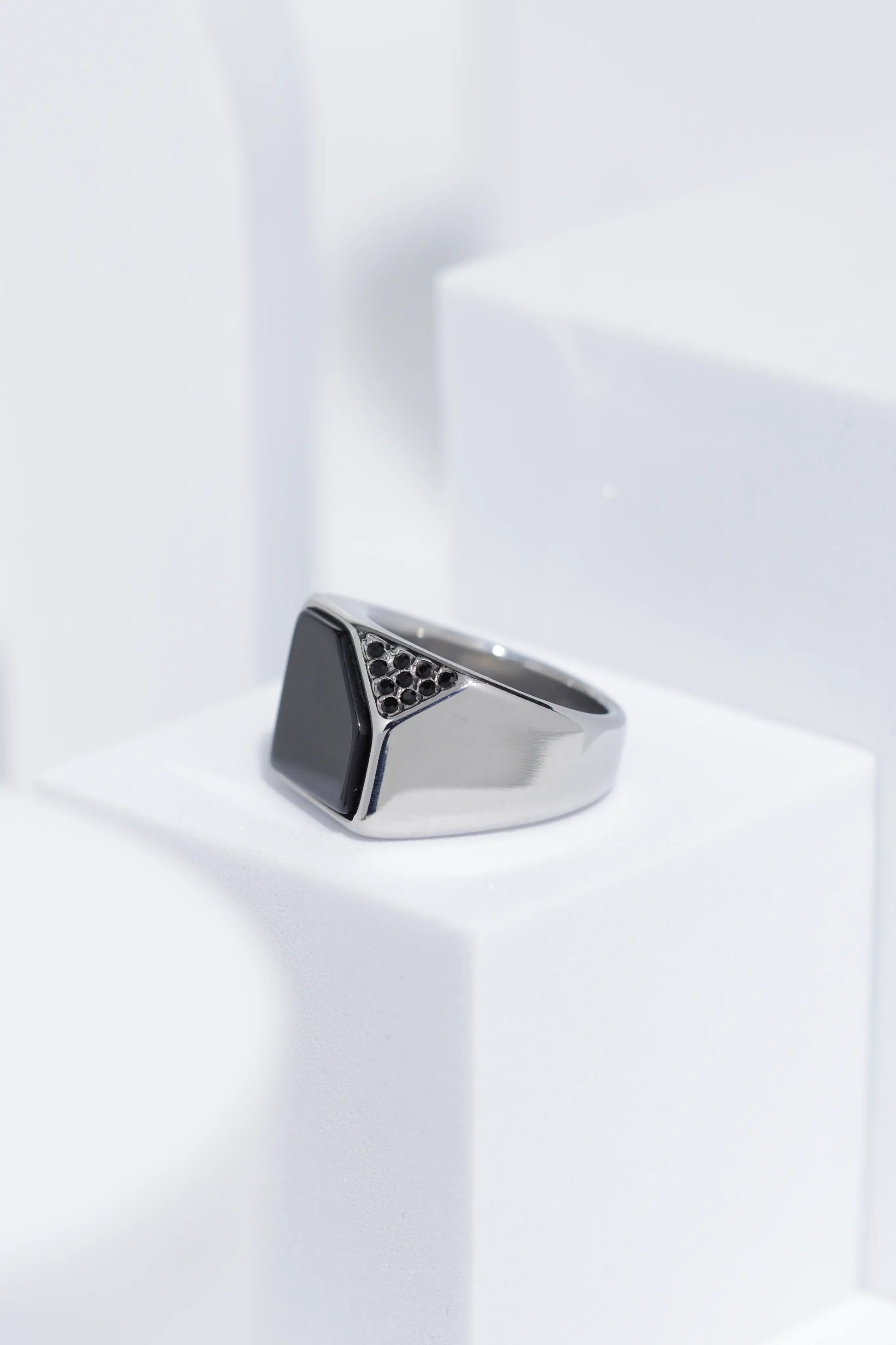 Black Cut Stone Silver Stainless Steel Ring For Men. worldjewel.in men's ring