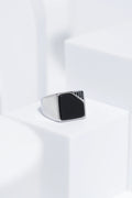 Black Cut Stone Silver Stainless Steel Ring For Men. worldjewel.in men's ring