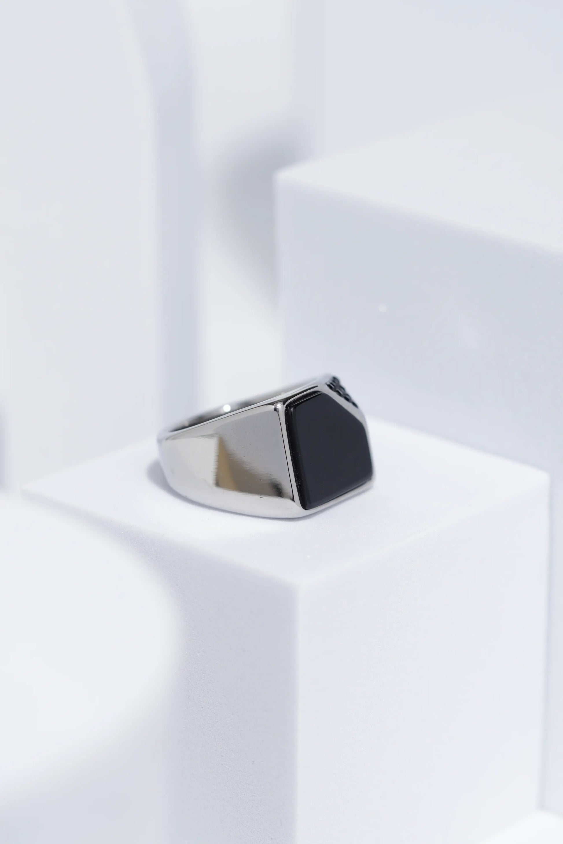 Black Cut Stone Silver Stainless Steel Ring For Men. worldjewel.in men's ring