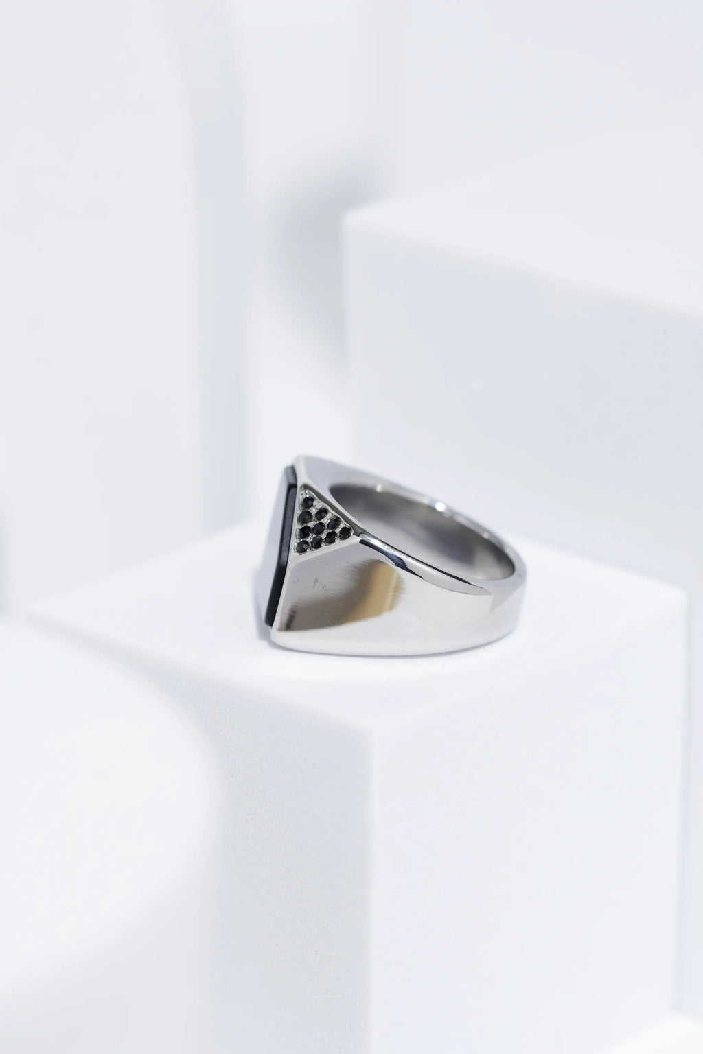Black Cut Stone Silver Stainless Steel Ring For Men. worldjewel.in men's ring