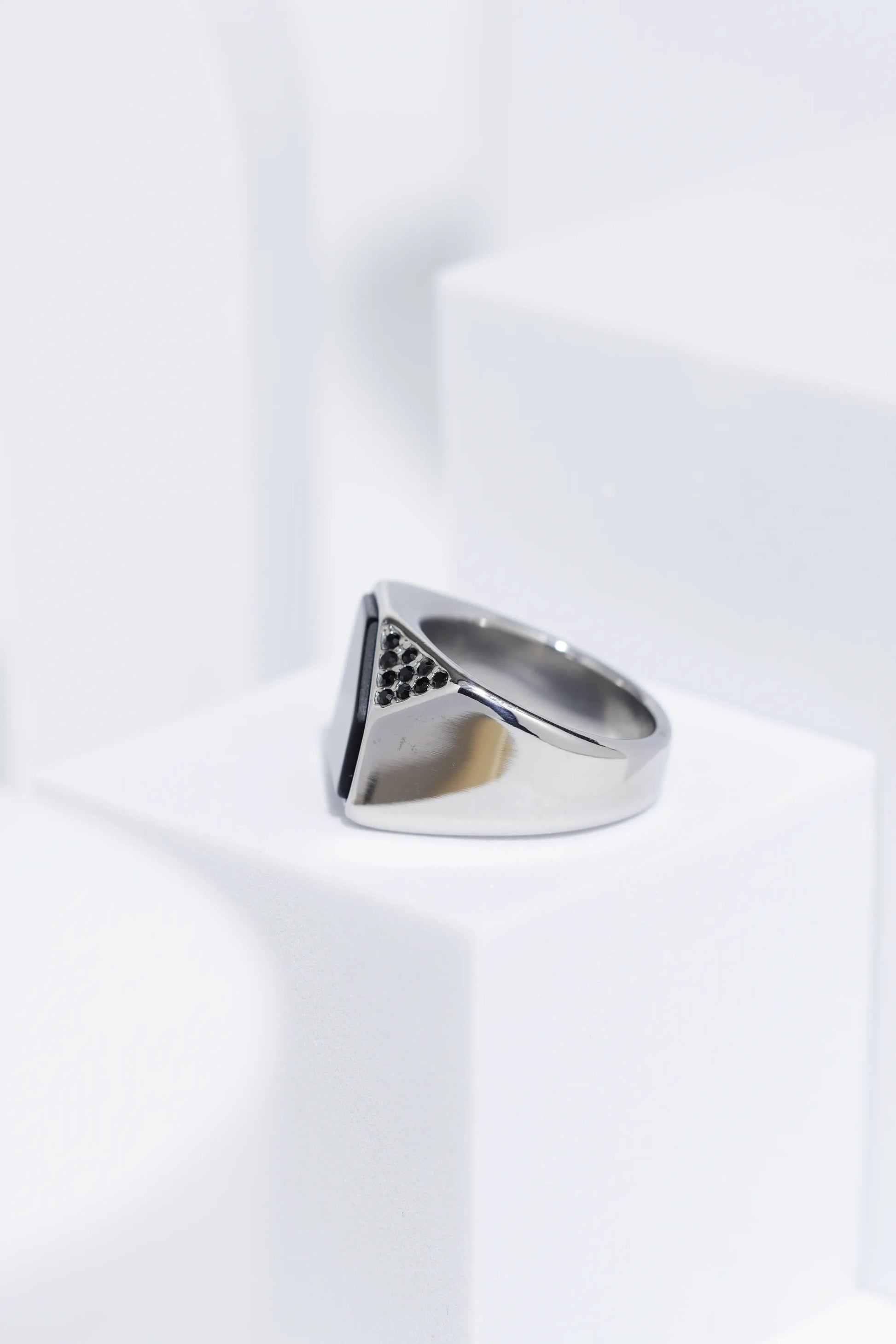 Black Cut Stone Silver Stainless Steel Ring For Men. worldjewel.in men's ring