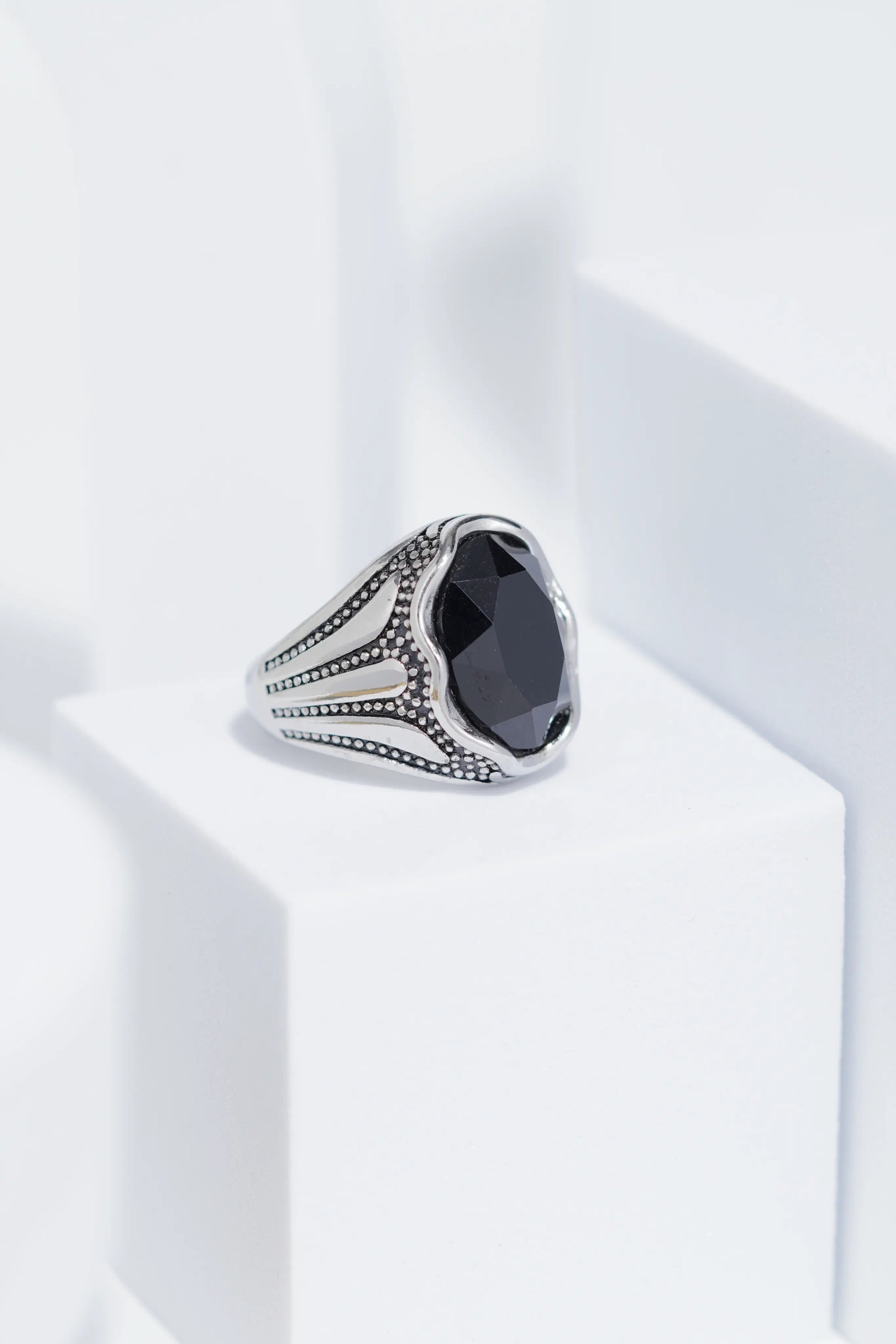 Black Oval Stone minimal silver  Stainless Steel Ring For Men. worldjewel.in men's ring