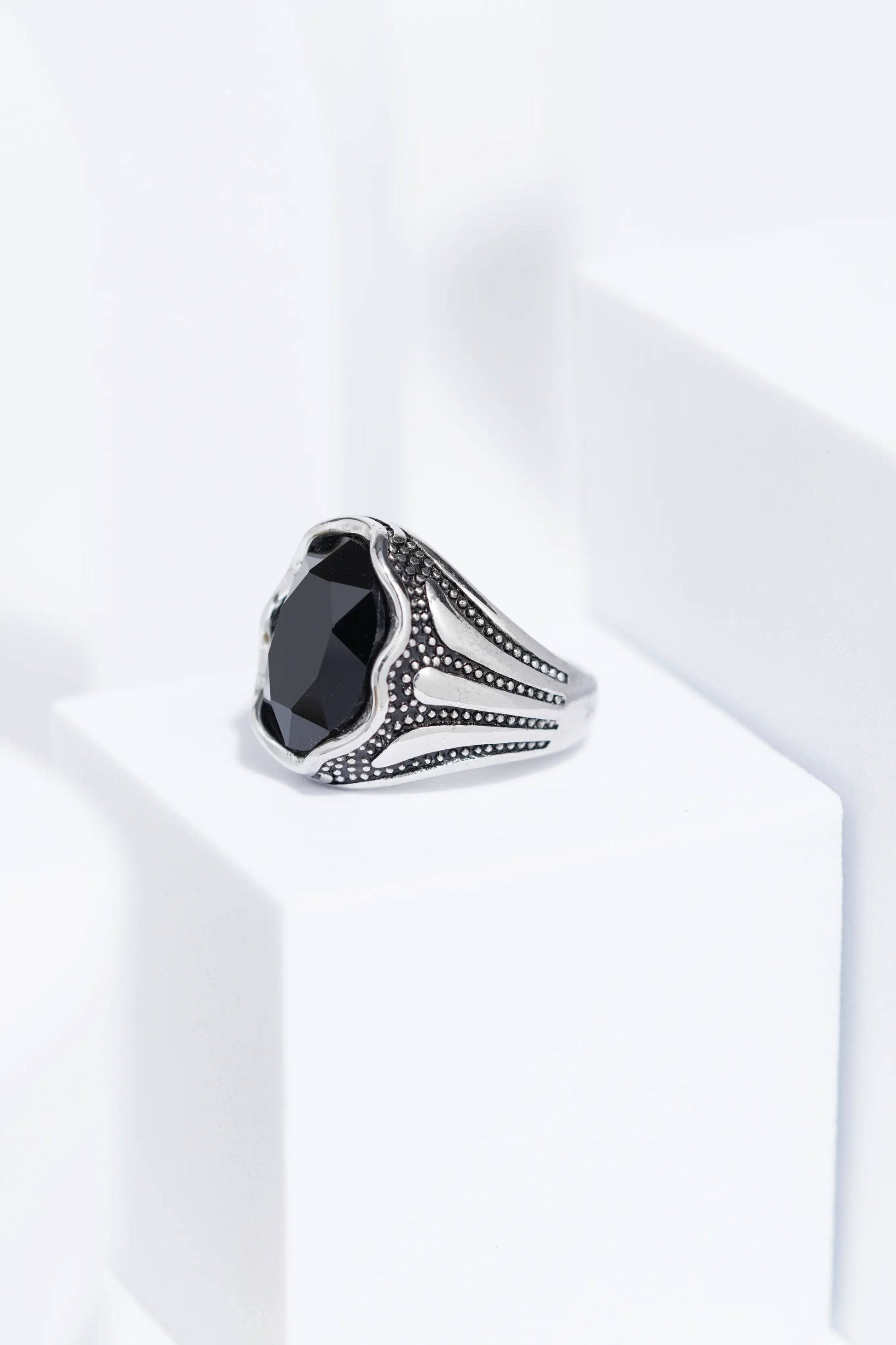 Black Oval Stone minimal silver  Stainless Steel Ring For Men. worldjewel.in men's ring