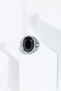 Black Oval Stone minimal silver  Stainless Steel Ring For Men. worldjewel.in men's ring